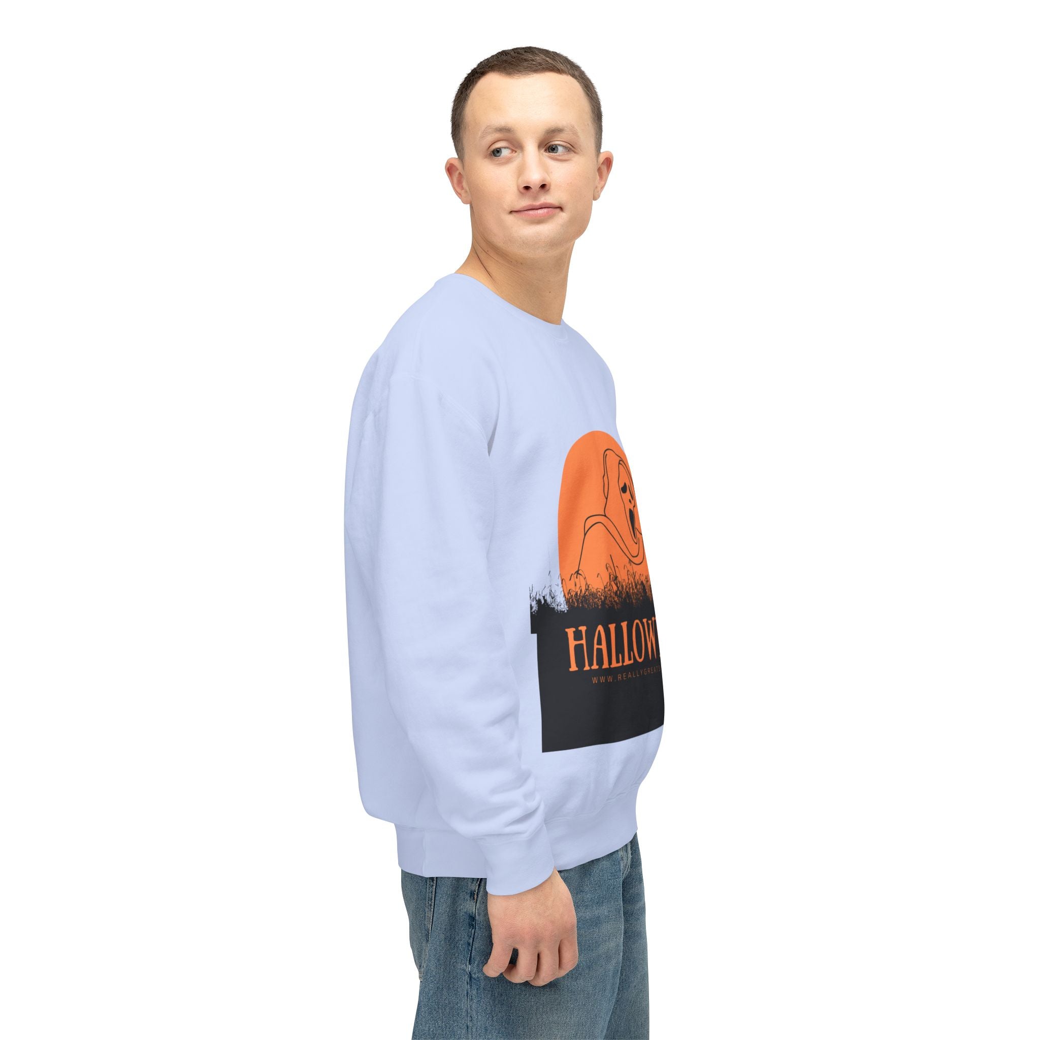 Halloween Ghost Unisex Lightweight Crewneck Sweatshirt, Fall Fashion, Cozy Gift, Halloween Party, Spooky Season Apparel