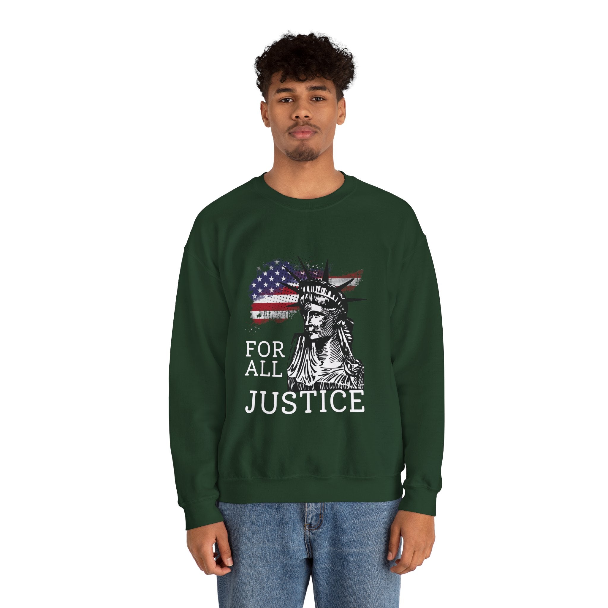 Justice Crewneck Sweatshirt - Unisex Heavy Blend, Patriotic Apparel, Comfortable Gift for Activists, USA Theme, Everyday Wear