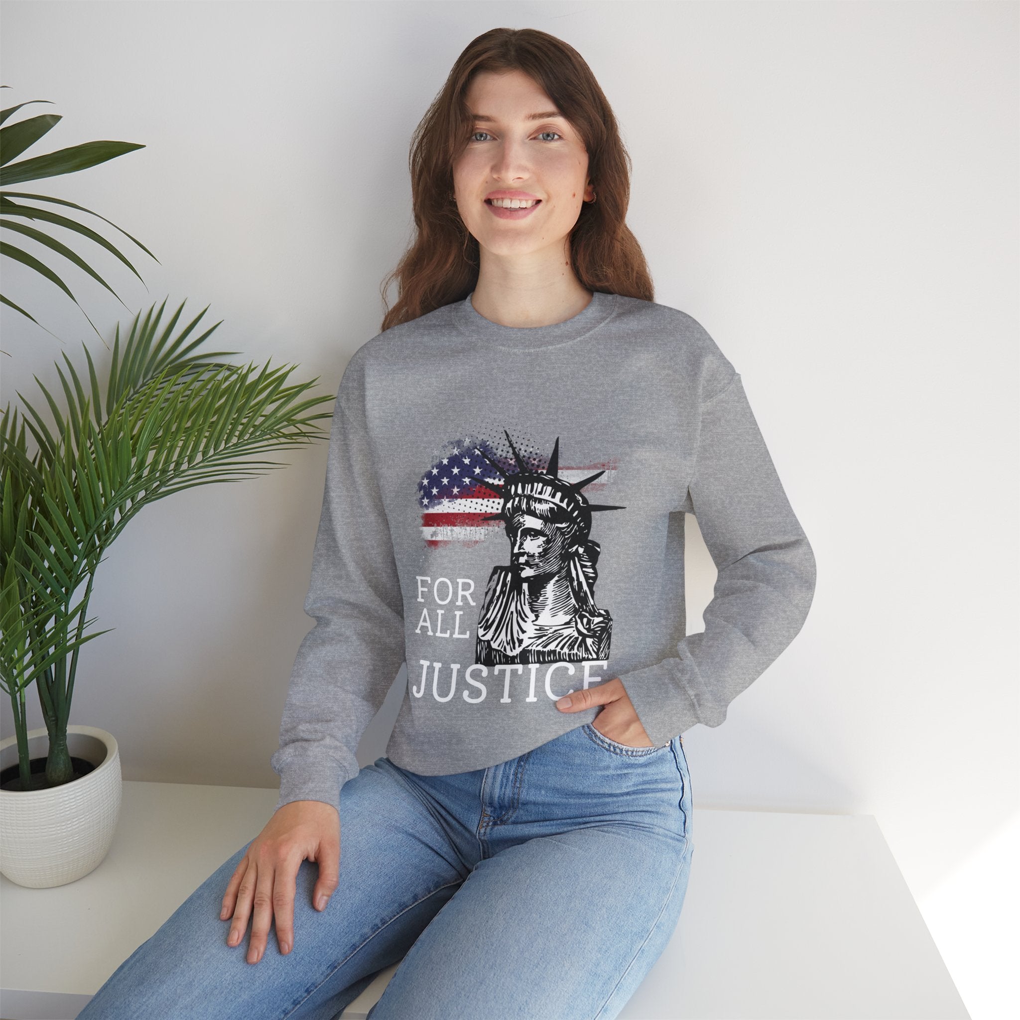 Justice Crewneck Sweatshirt - Unisex Heavy Blend, Patriotic Apparel, Comfortable Gift for Activists, USA Theme, Everyday Wear