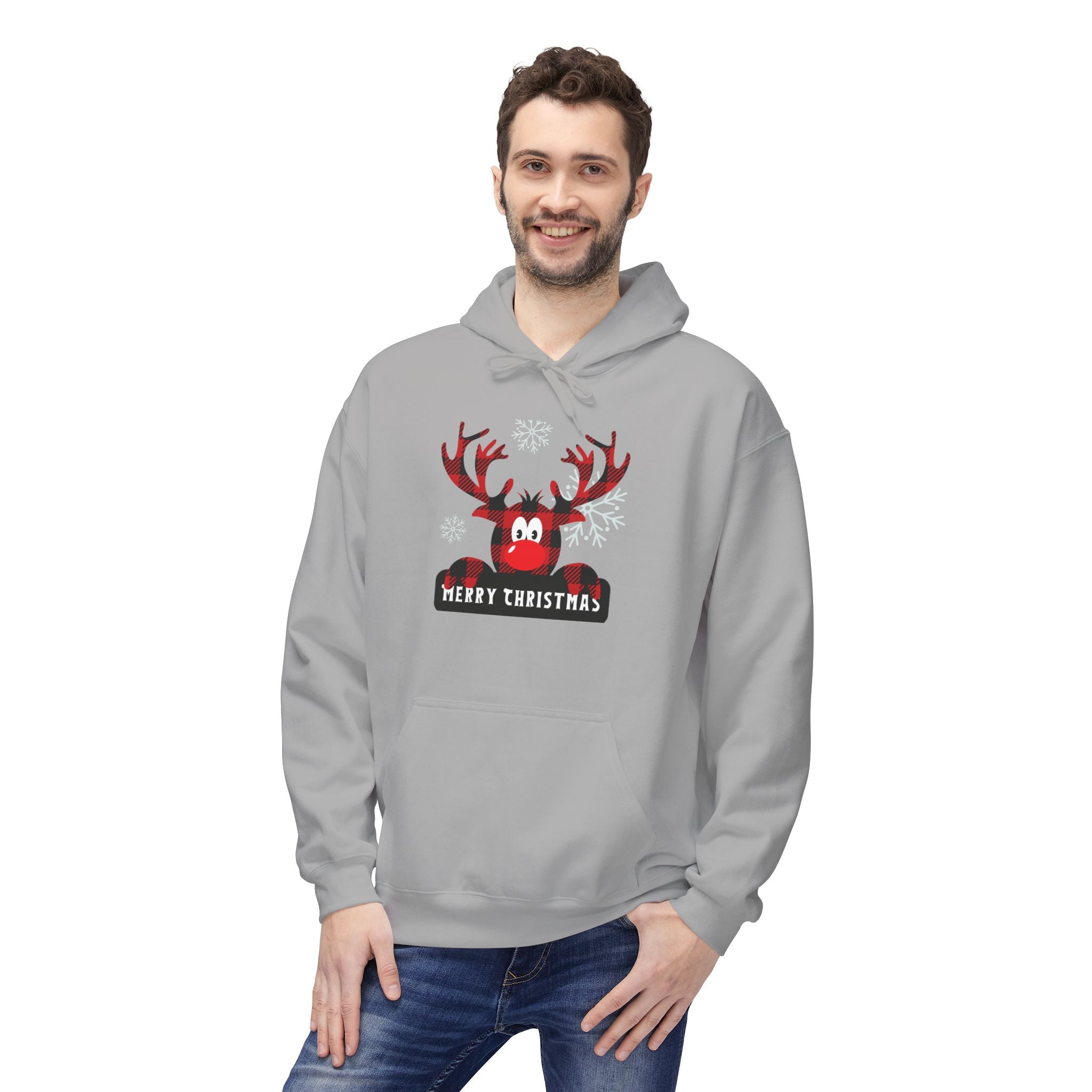 Christmas Reindeer Fleece Hoodie - Unisex, Cozy Winter Wear, Holiday Gift, Festive Apparel, Merry Christmas Hoodie