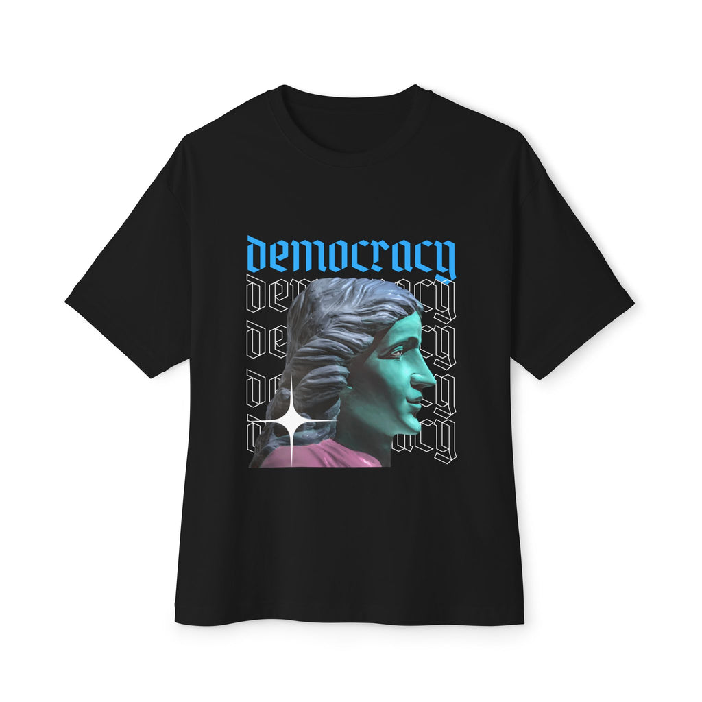 Democracy Graphic Oversized Tee, Unisex Boxy T-Shirt, Statement Fashion Top, Casual Wear, Gift for Activists, Cool Streetwear