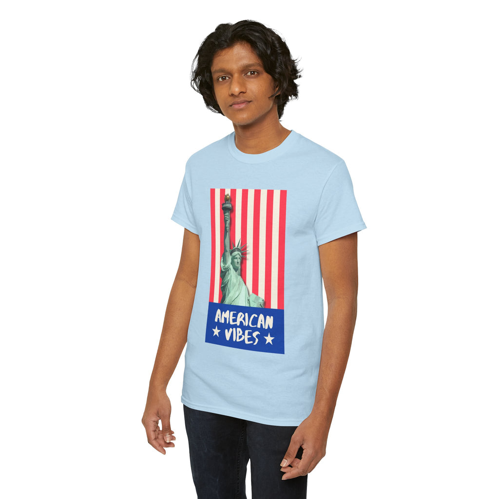 American Vibes Unisex Heavy Cotton Tee, Patriotic Shirt, Gift for Veterans, Independence Day Apparel, Summer Casual Wear