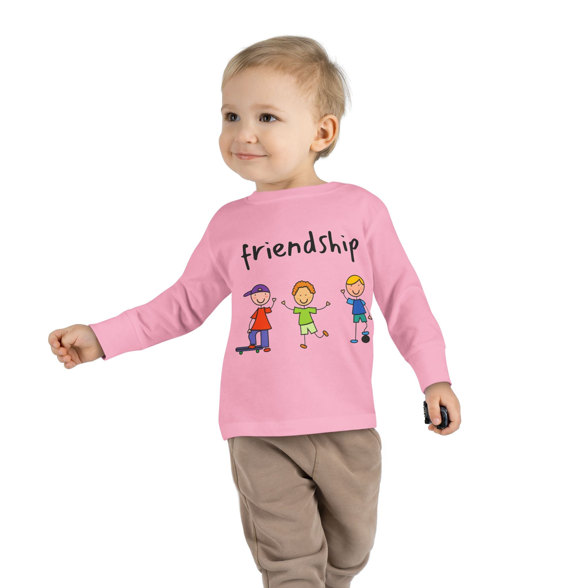 Toddler Long Sleeve Tee - Cute Cartoon Friendship Shirt for Kids, Perfect Birthday Gift, Playtime Comfort, Toddler Apparel