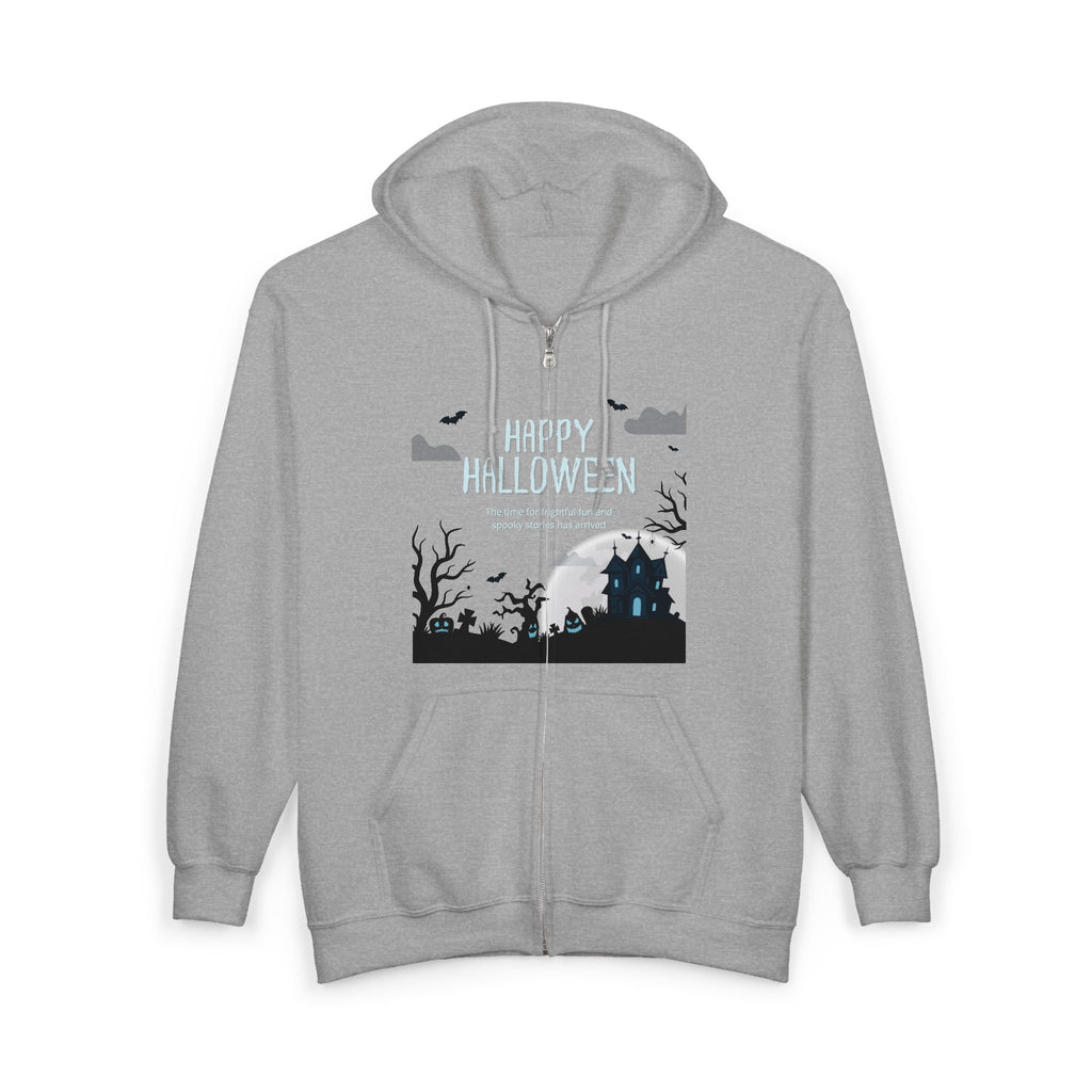 Halloween Zip-Up Hoodie, Unisex Full Zip Sweatshirt, Spooky Fall Apparel, Halloween Costume Layer, Ghostly Gift, October Celebration Wear