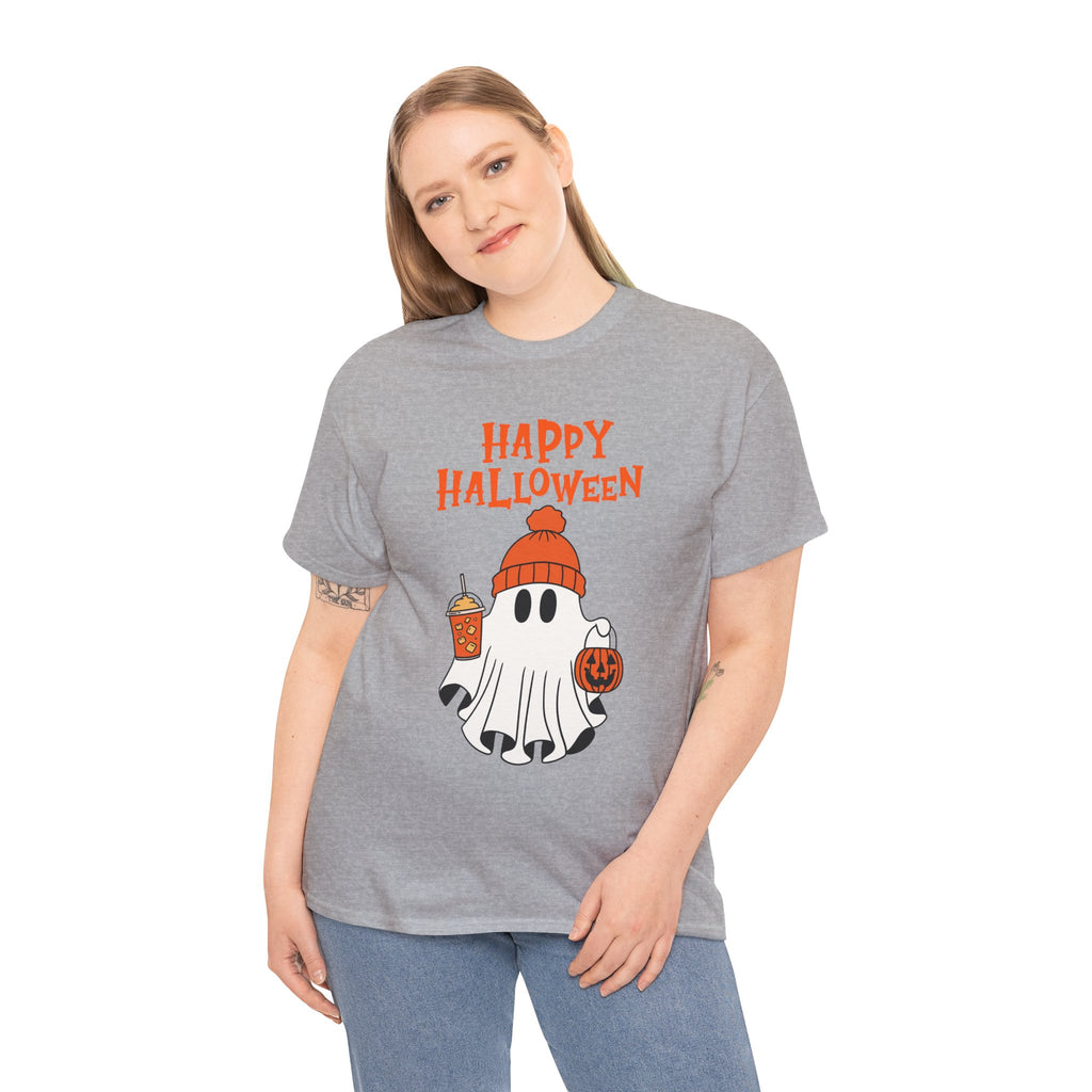 Happy Halloween Ghost Tee, Unisex Cotton T-Shirt, Halloween Apparel, Fall Fashion, Cute Halloween Gift, Ghost Tee