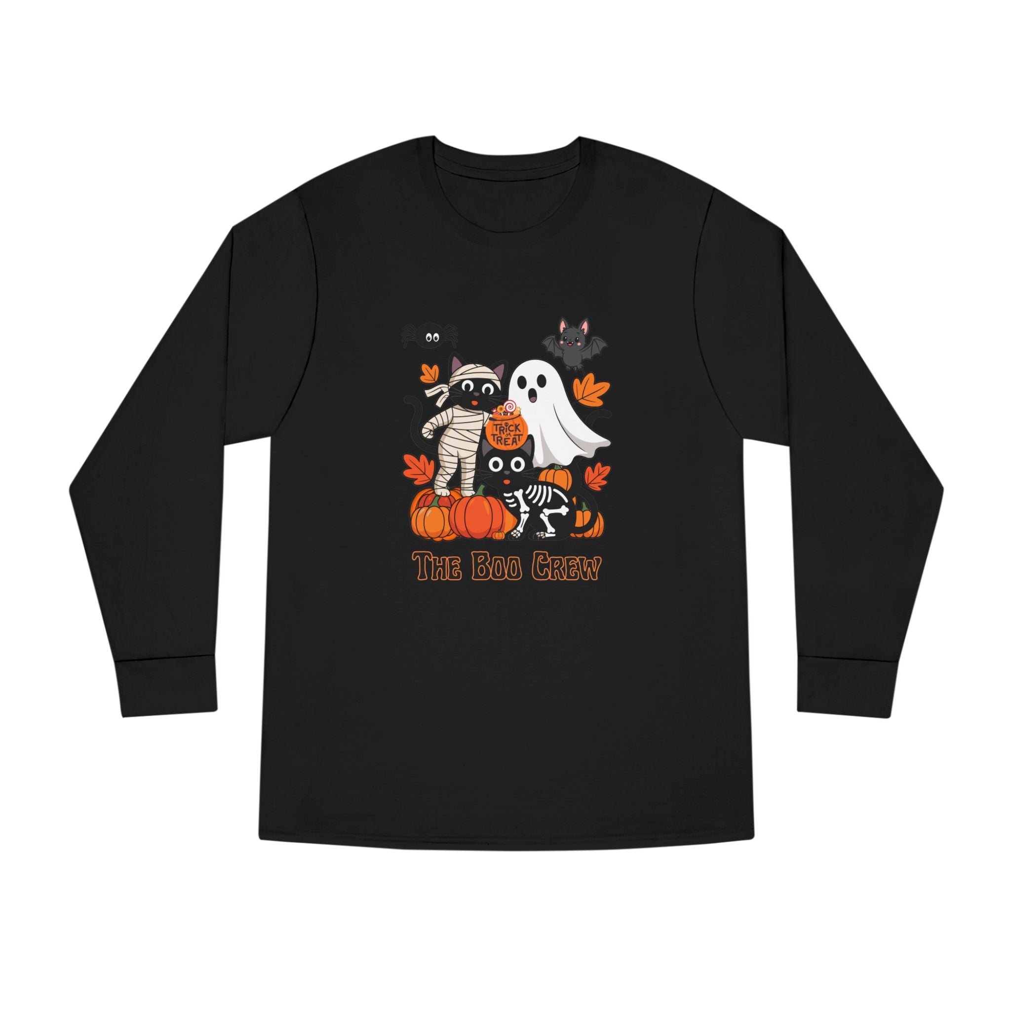 Halloween Long Sleeve Tee, Boo Crew Shirt, Cat Ghost Top, Fall Apparel, Spooky Season Clothing, Kids Halloween Outfit
