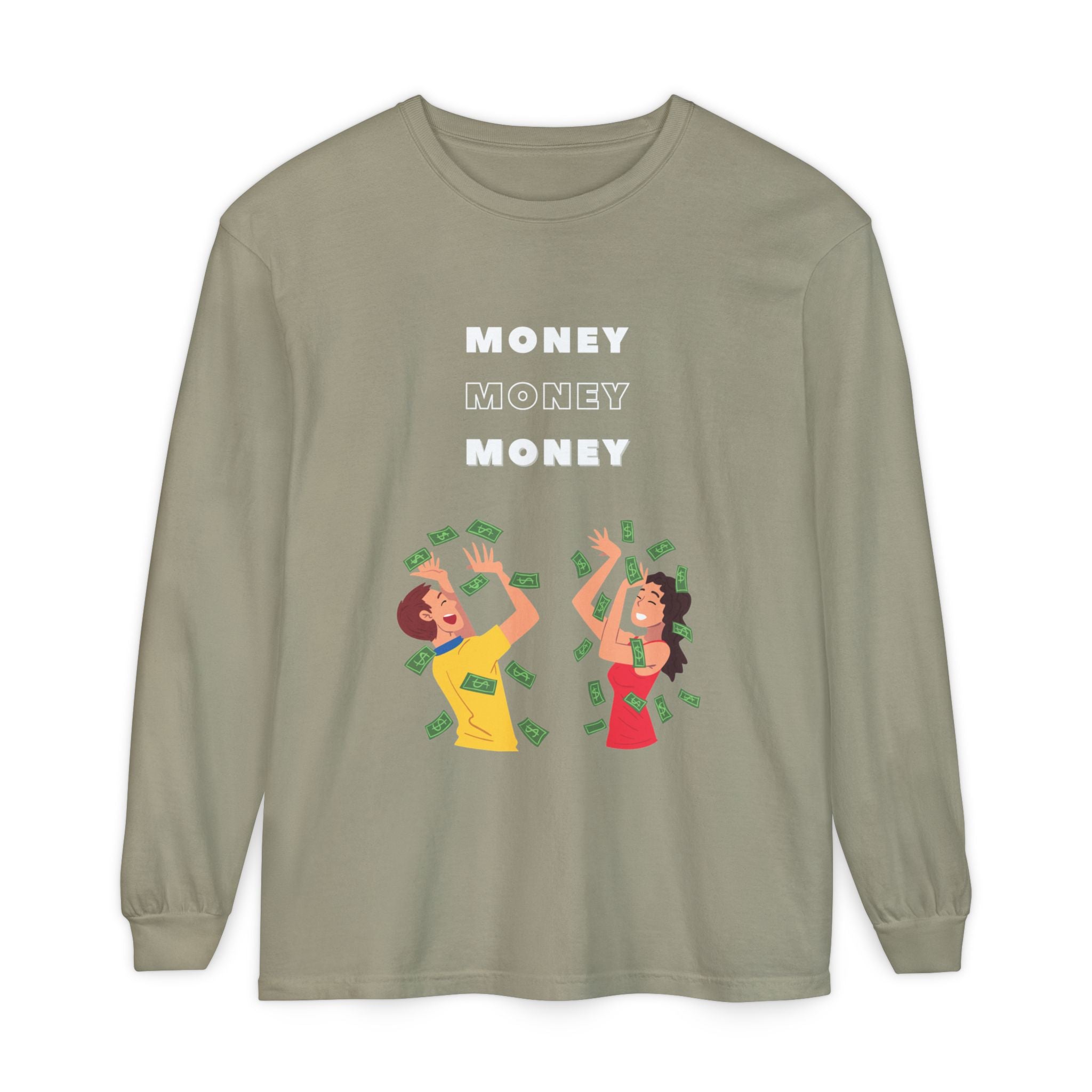 Money-Themed Long Sleeve T-Shirt, Funny Graphic Top, Gift for Finance Lovers, Casual Wear, Party Outfit, Unique Apparel