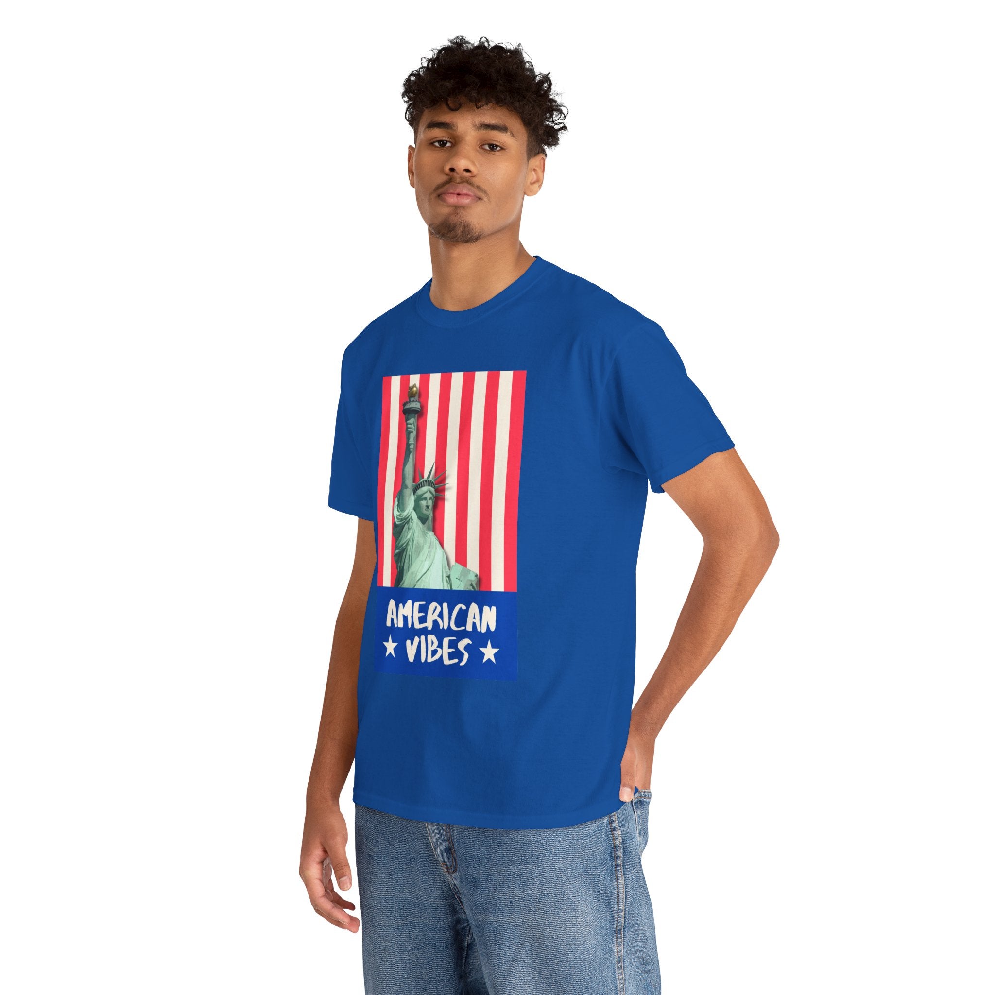 American Vibes Unisex Heavy Cotton Tee, Patriotic Shirt, Gift for Veterans, Independence Day Apparel, Summer Casual Wear