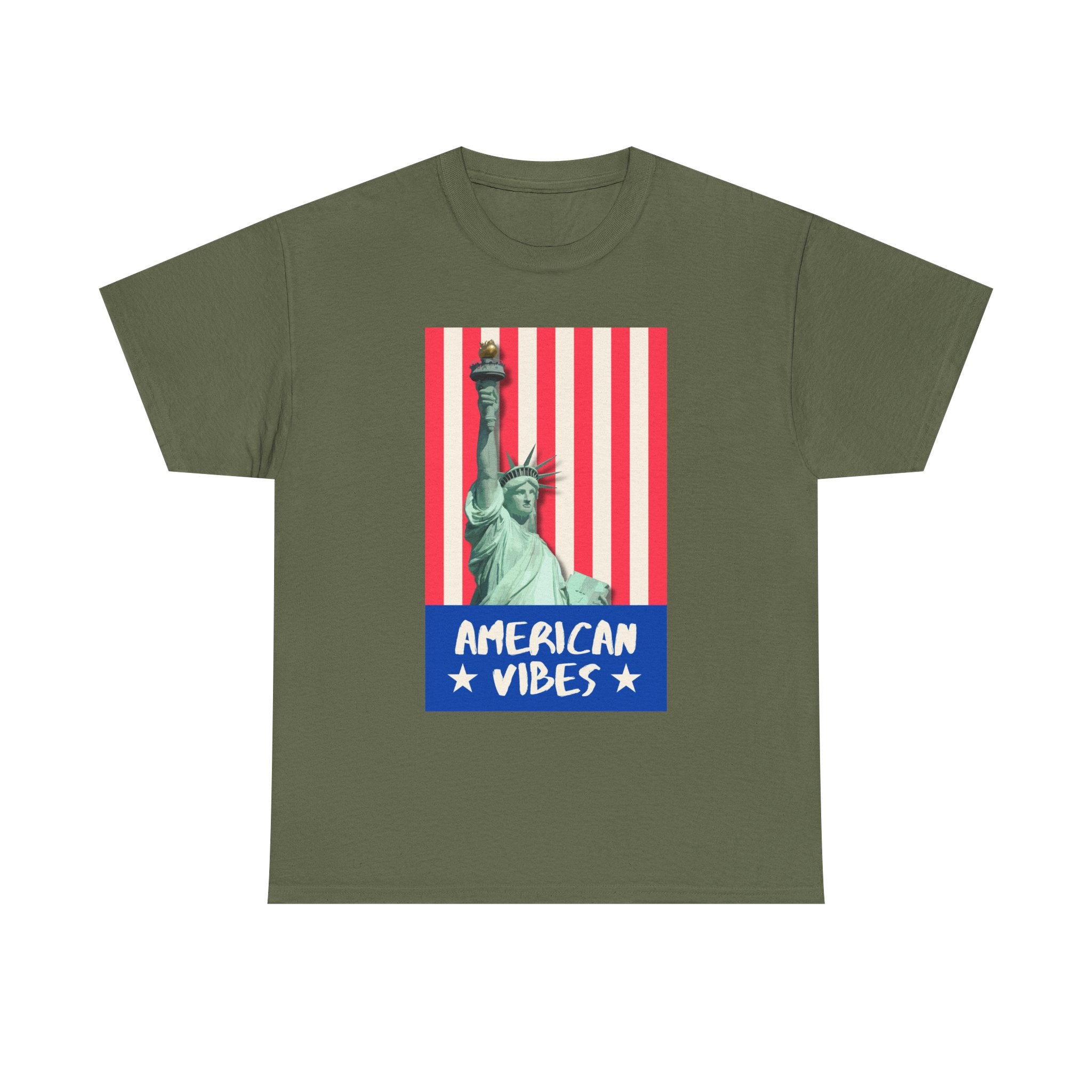 American Vibes Unisex Heavy Cotton Tee, Patriotic Shirt, Gift for Veterans, Independence Day Apparel, Summer Casual Wear