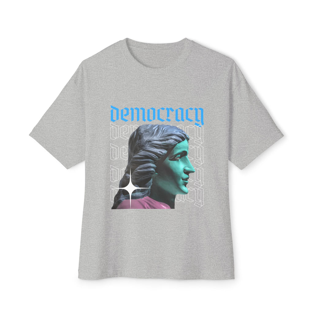 Democracy Graphic Oversized Tee, Unisex Boxy T-Shirt, Statement Fashion Top, Casual Wear, Gift for Activists, Cool Streetwear