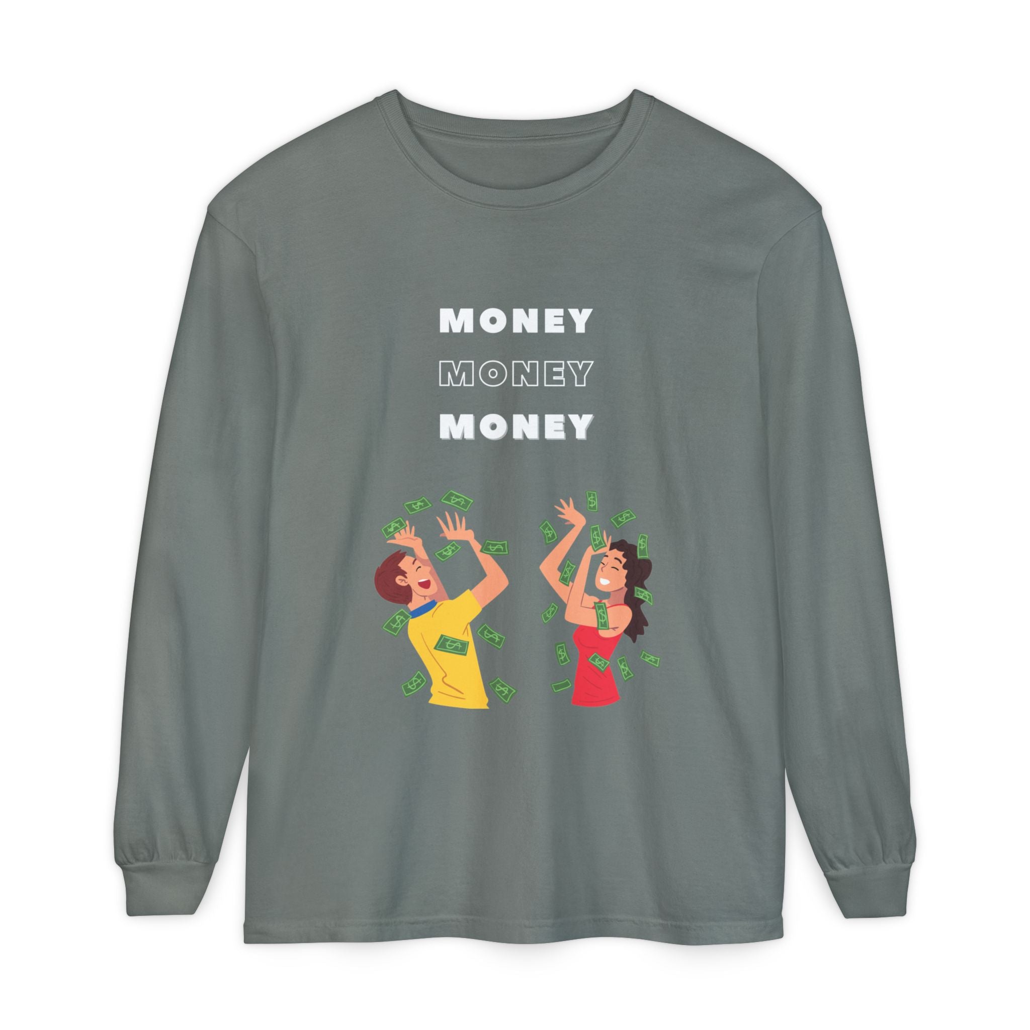 Money-Themed Long Sleeve T-Shirt, Funny Graphic Top, Gift for Finance Lovers, Casual Wear, Party Outfit, Unique Apparel