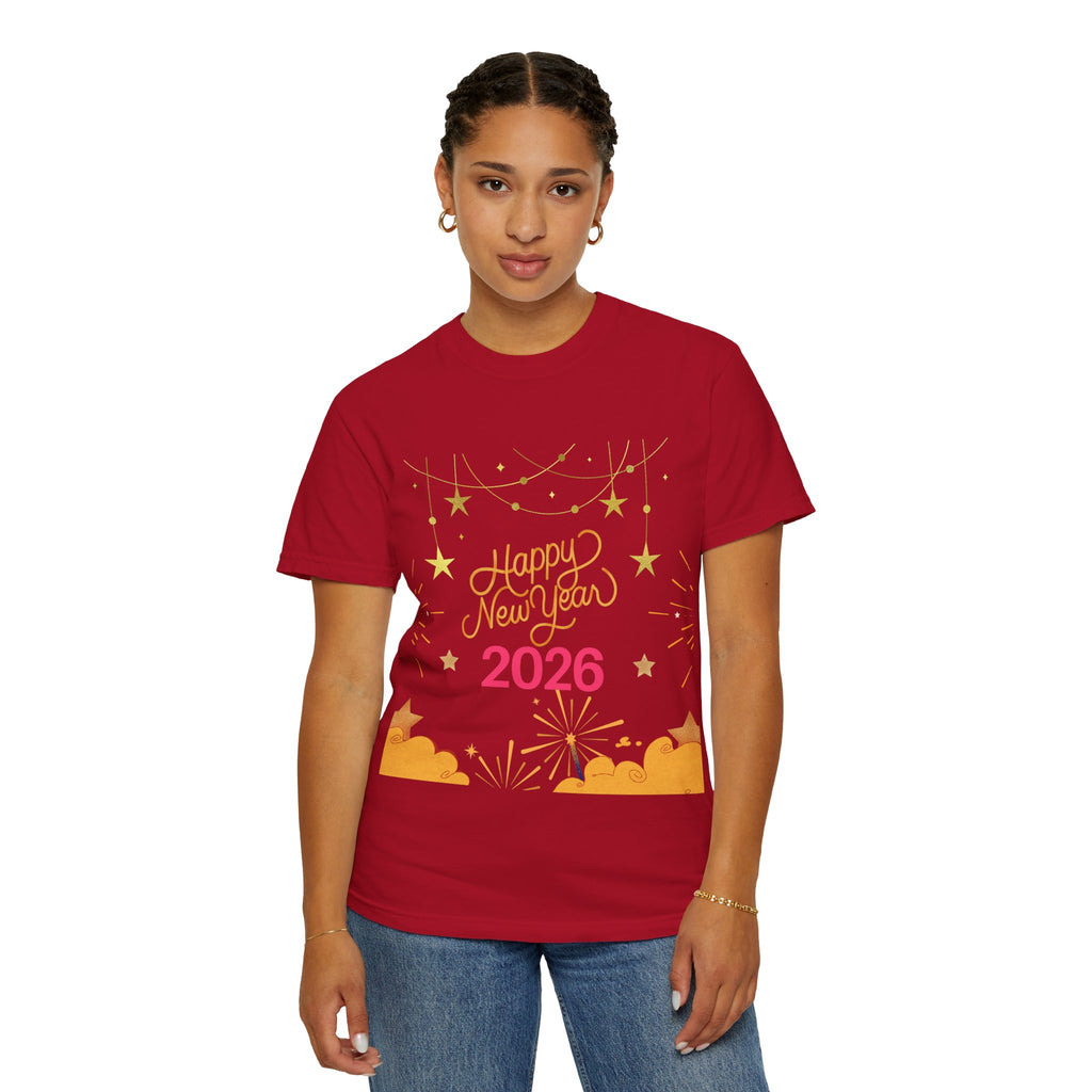 New Year Celebration T-Shirt | Unisex Garment-Dyed Tee with Happy New Year 2026 Design, Festive Apparel, Holiday Gift, Party Wear