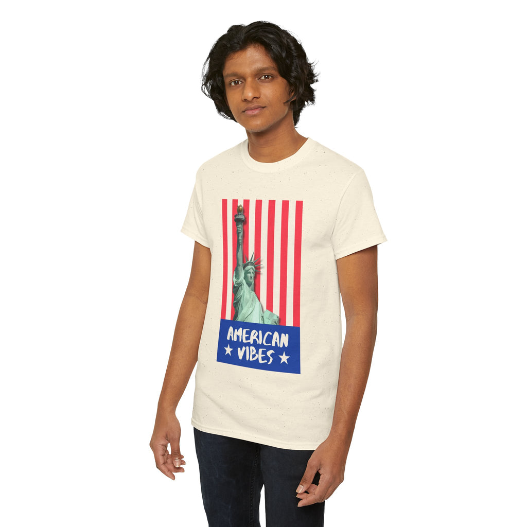 American Vibes Unisex Heavy Cotton Tee, Patriotic Shirt, Gift for Veterans, Independence Day Apparel, Summer Casual Wear