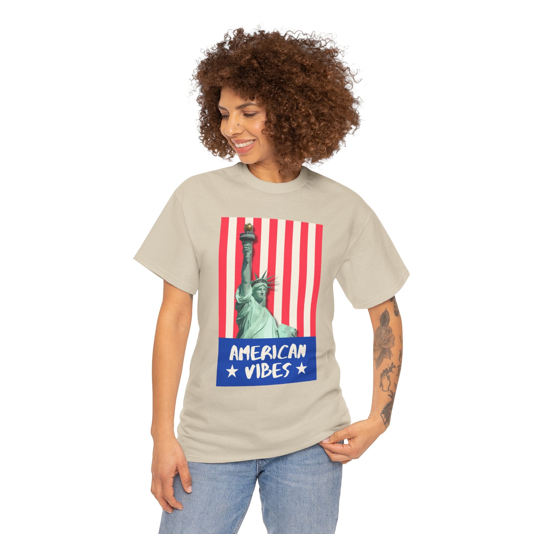 American Vibes Unisex Heavy Cotton Tee, Patriotic Shirt, Gift for Veterans, Independence Day Apparel, Summer Casual Wear