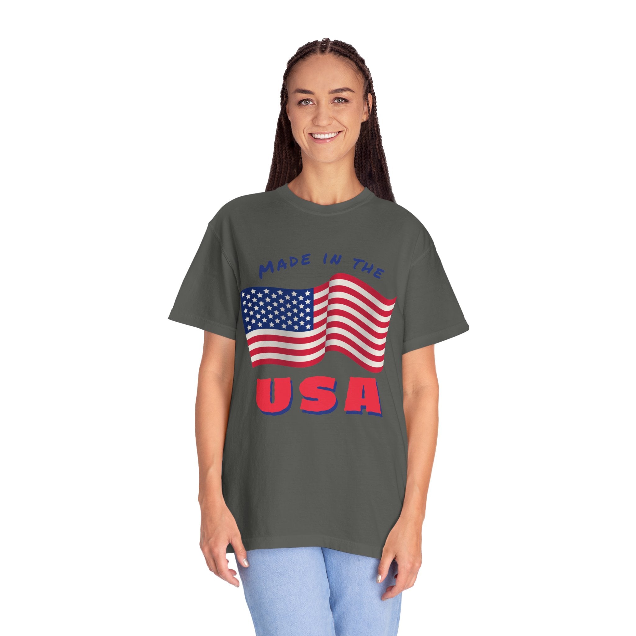 Patriotic T-Shirt for Celebrations, Made in the USA Tee, Unisex Garment-Dyed Shirt, July 4th Apparel, Red White Blue Tee