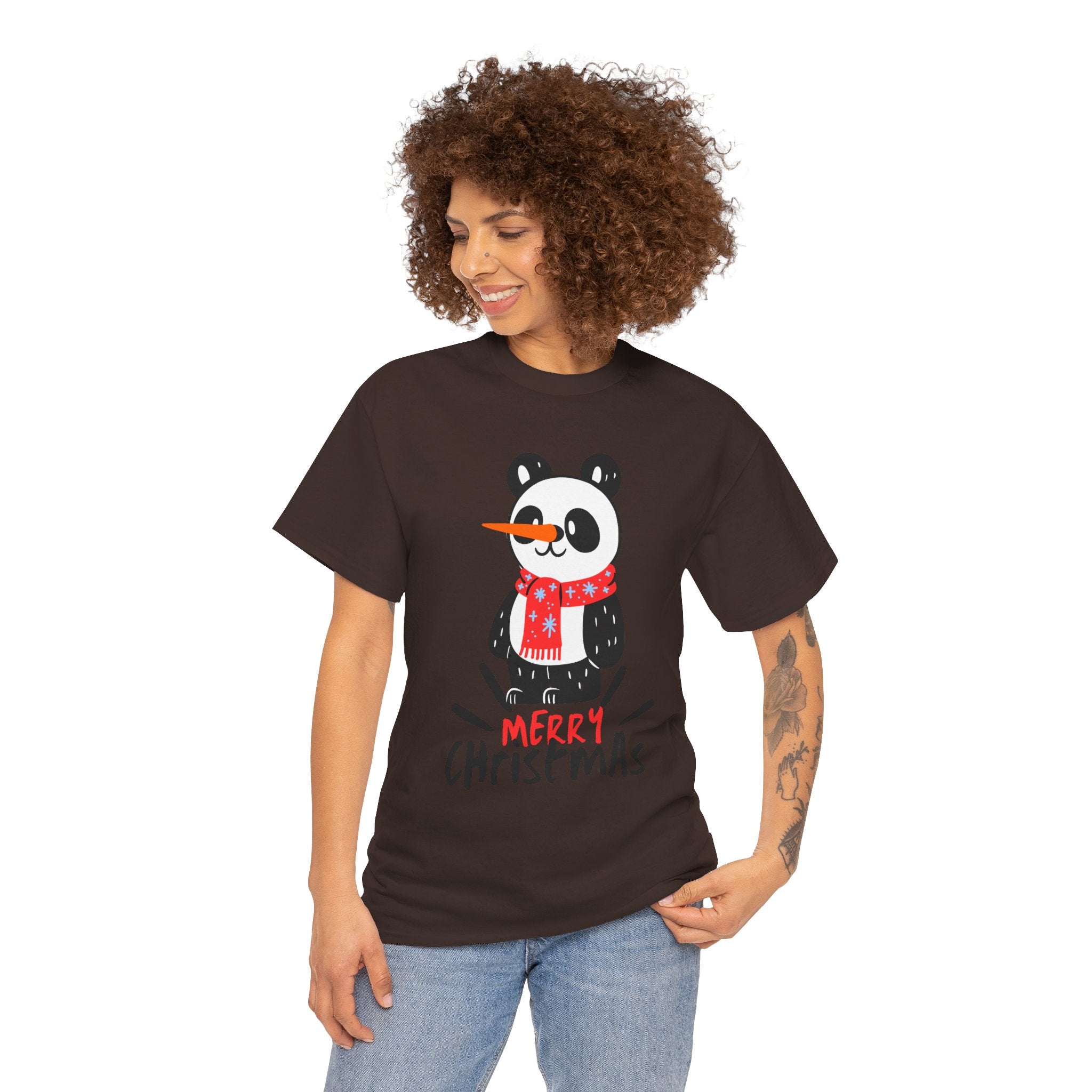 Cute Merry Christmas Panda Tee for Holiday Cheer, Unisex Cotton T-Shirt, Fun Gift for Him & Her, Christmas Apparel, Winter Gathering