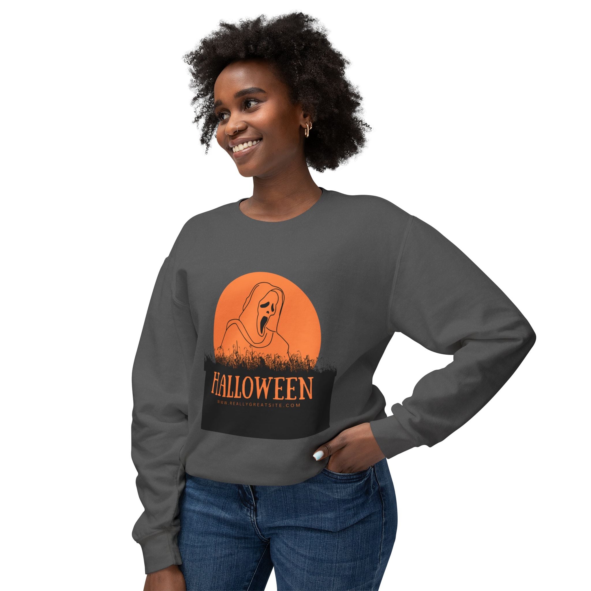 Halloween Ghost Unisex Lightweight Crewneck Sweatshirt, Fall Fashion, Cozy Gift, Halloween Party, Spooky Season Apparel