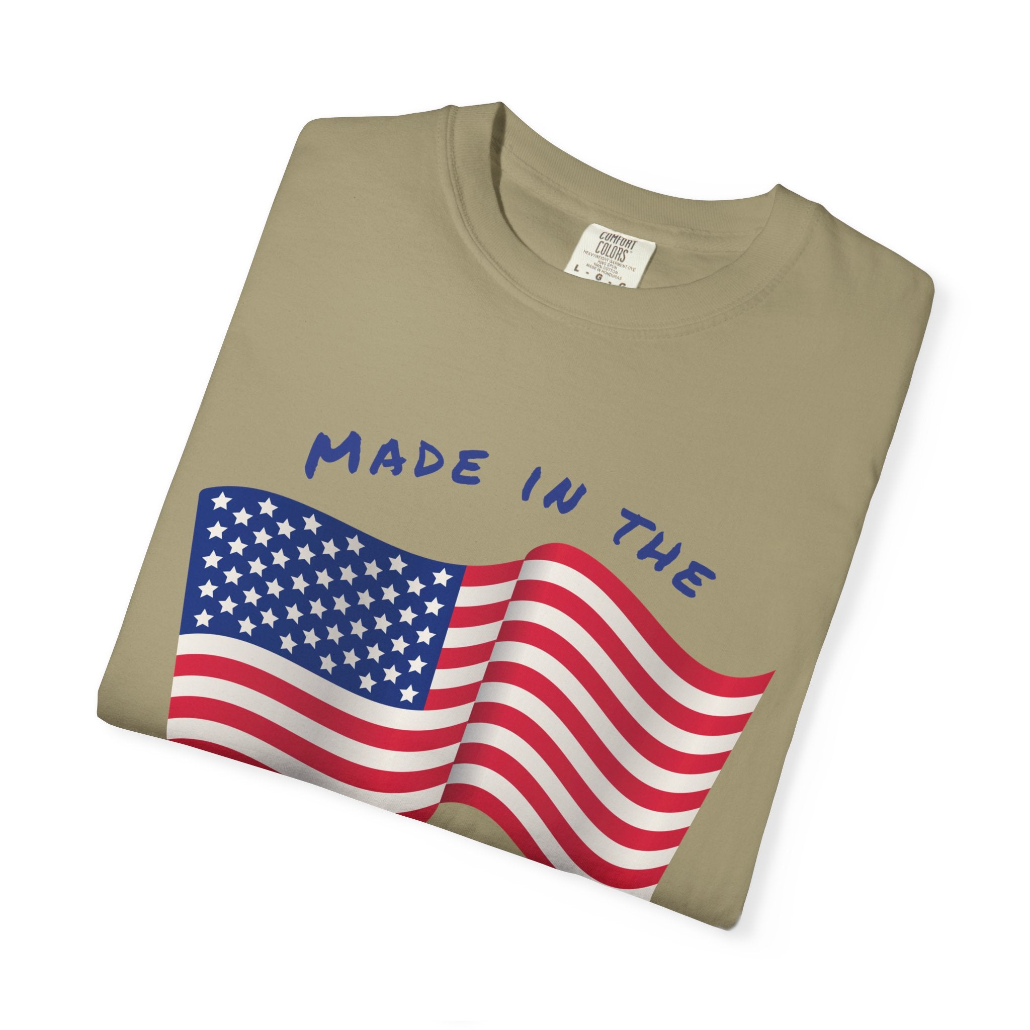 Patriotic T-Shirt for Celebrations, Made in the USA Tee, Unisex Garment-Dyed Shirt, July 4th Apparel, Red White Blue Tee