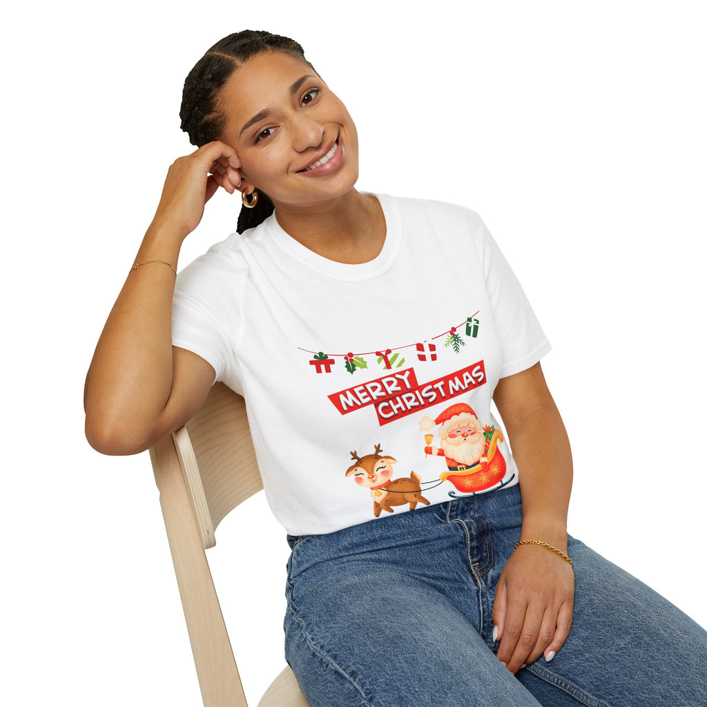 Christmas Cheer T-Shirt, Merry Christmas Tee, Festive Holiday Shirt, Unisex Christmas Apparel, Santa and Reindeer Design