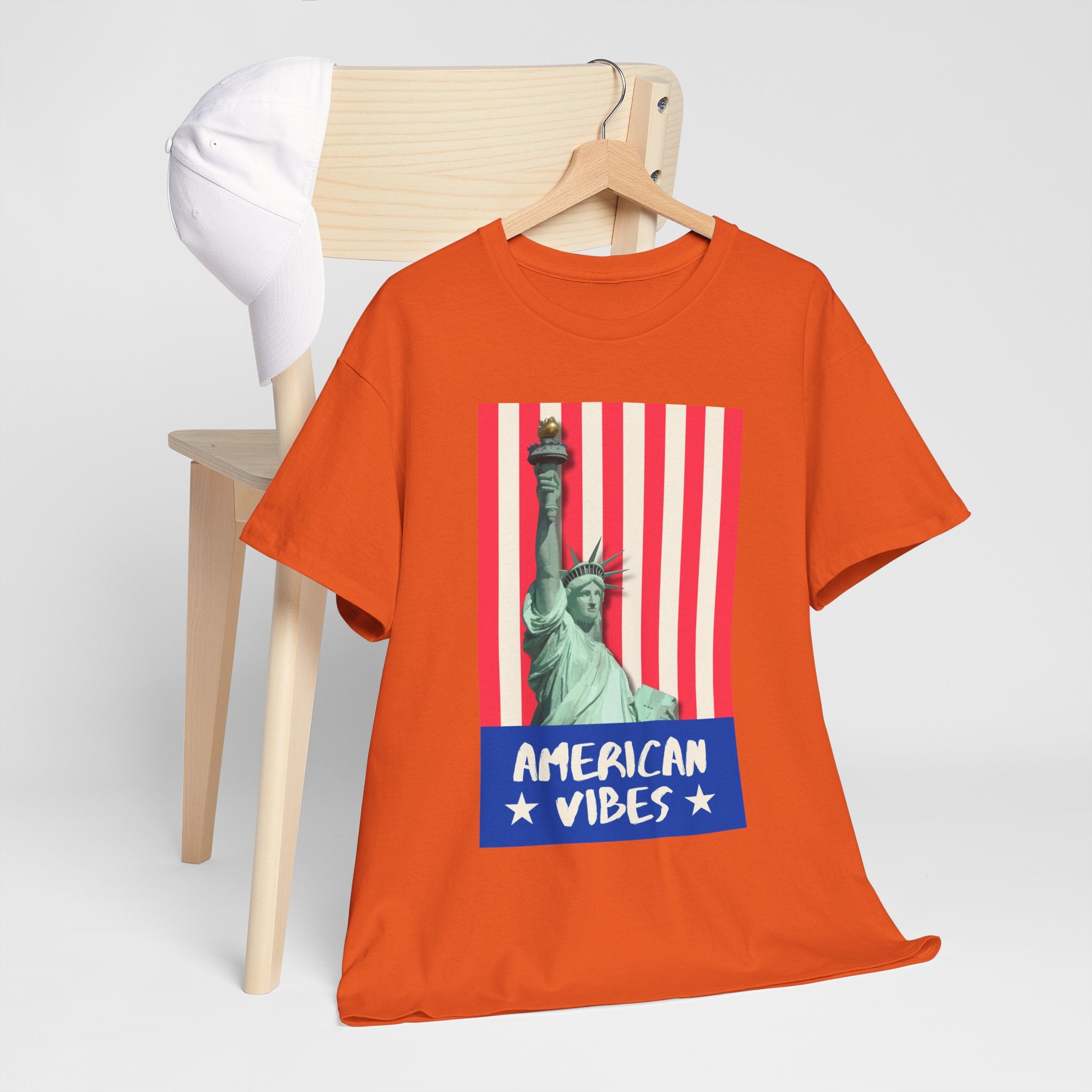 American Vibes Unisex Heavy Cotton Tee, Patriotic Shirt, Gift for Veterans, Independence Day Apparel, Summer Casual Wear