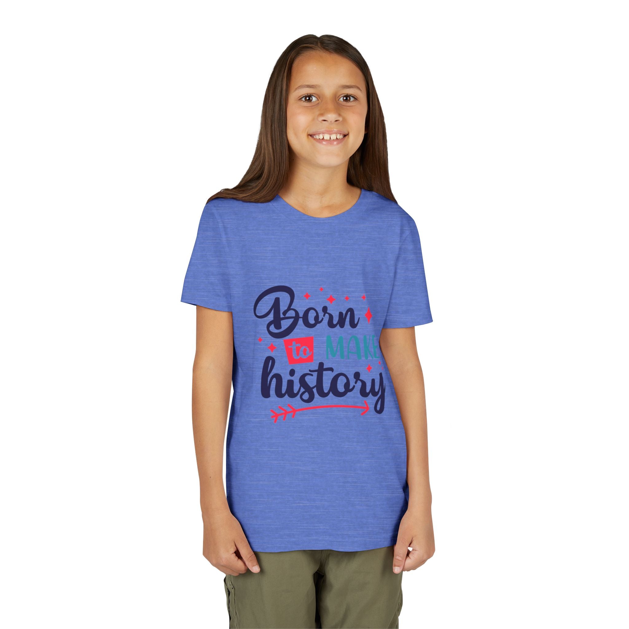 Inspired Youth Short Sleeve Tee: 'Born to Make History' Shirt, Kids Motivational Tee, Birthday Gift, Back to School, Fun Everyday Wear