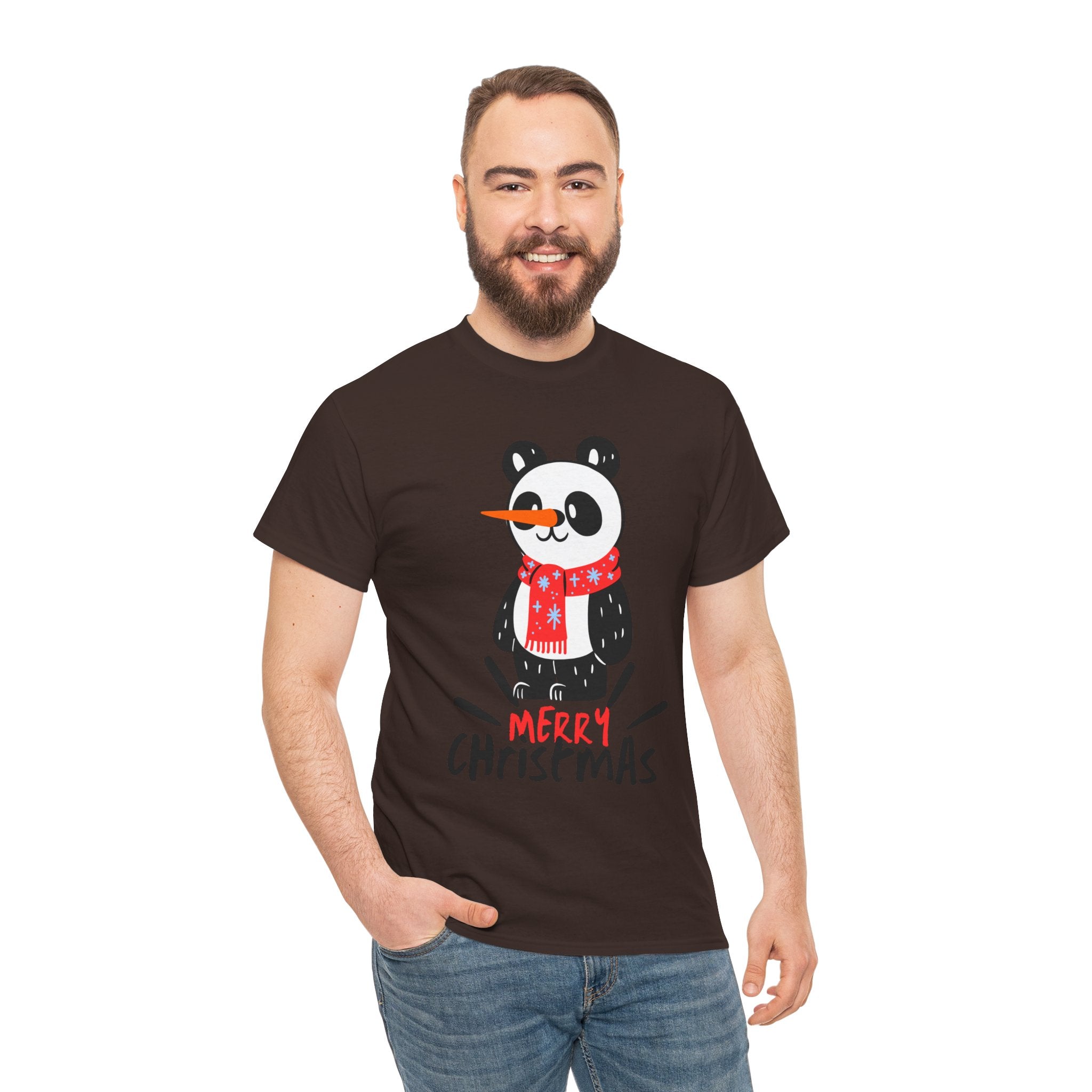 Cute Merry Christmas Panda Tee for Holiday Cheer, Unisex Cotton T-Shirt, Fun Gift for Him & Her, Christmas Apparel, Winter Gathering