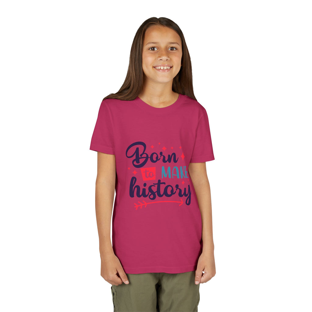Inspired Youth Short Sleeve Tee: 'Born to Make History' Shirt, Kids Motivational Tee, Birthday Gift, Back to School, Fun Everyday Wear