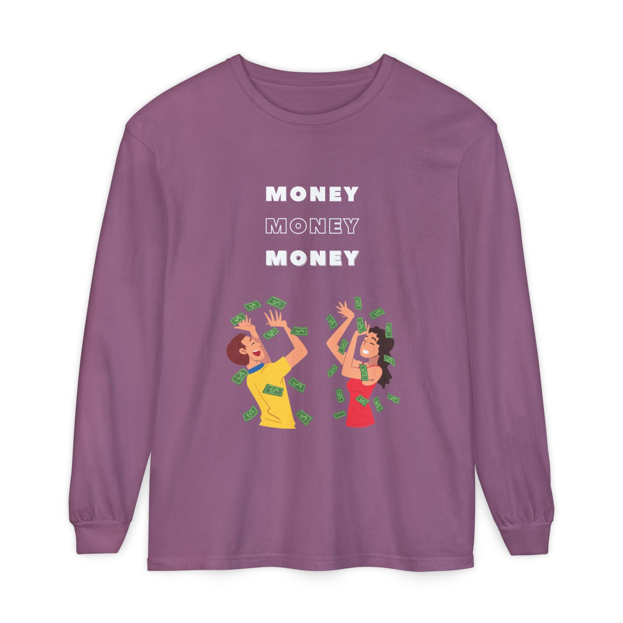 Money-Themed Long Sleeve T-Shirt, Funny Graphic Top, Gift for Finance Lovers, Casual Wear, Party Outfit, Unique Apparel