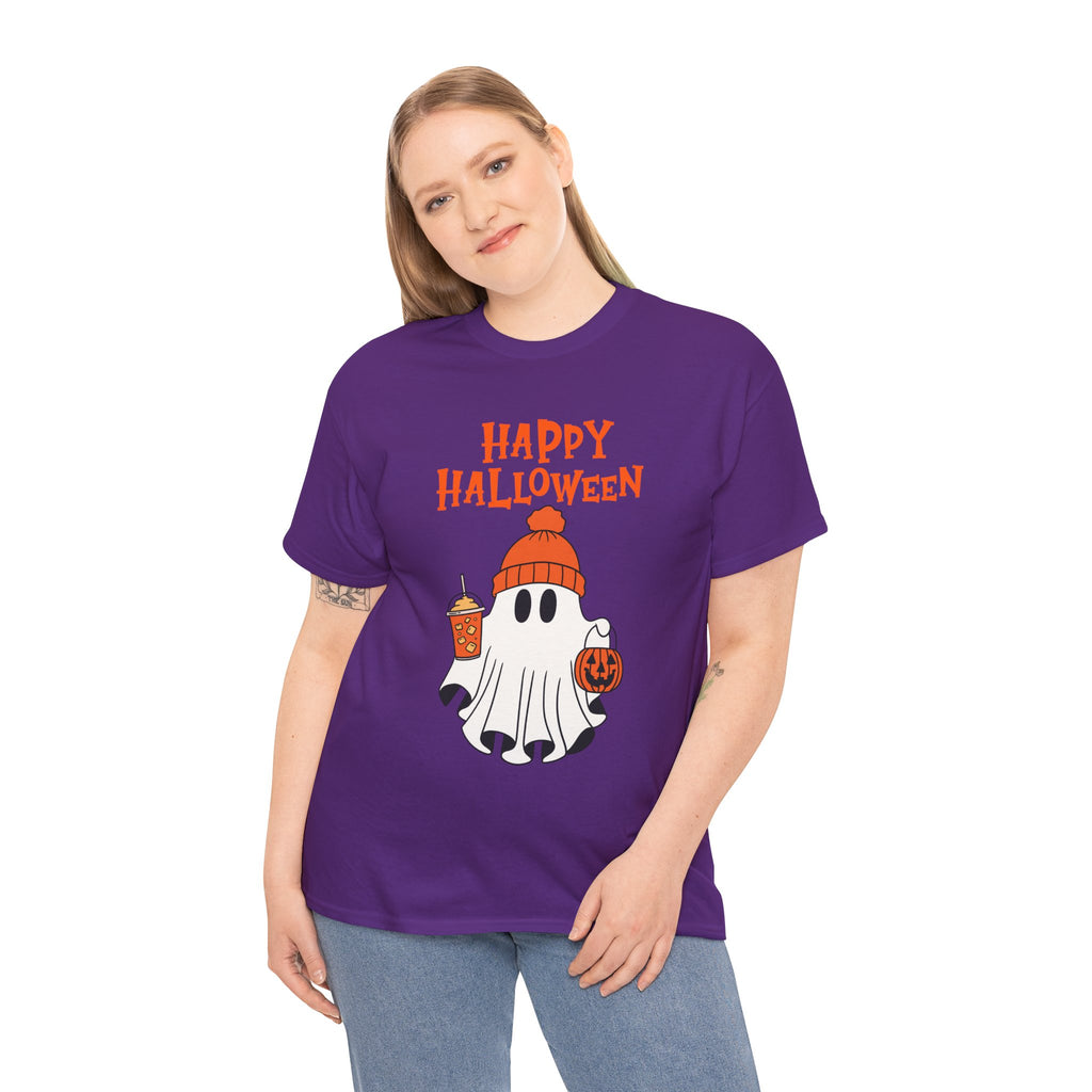 Happy Halloween Ghost Tee, Unisex Cotton T-Shirt, Halloween Apparel, Fall Fashion, Cute Halloween Gift, Ghost Tee