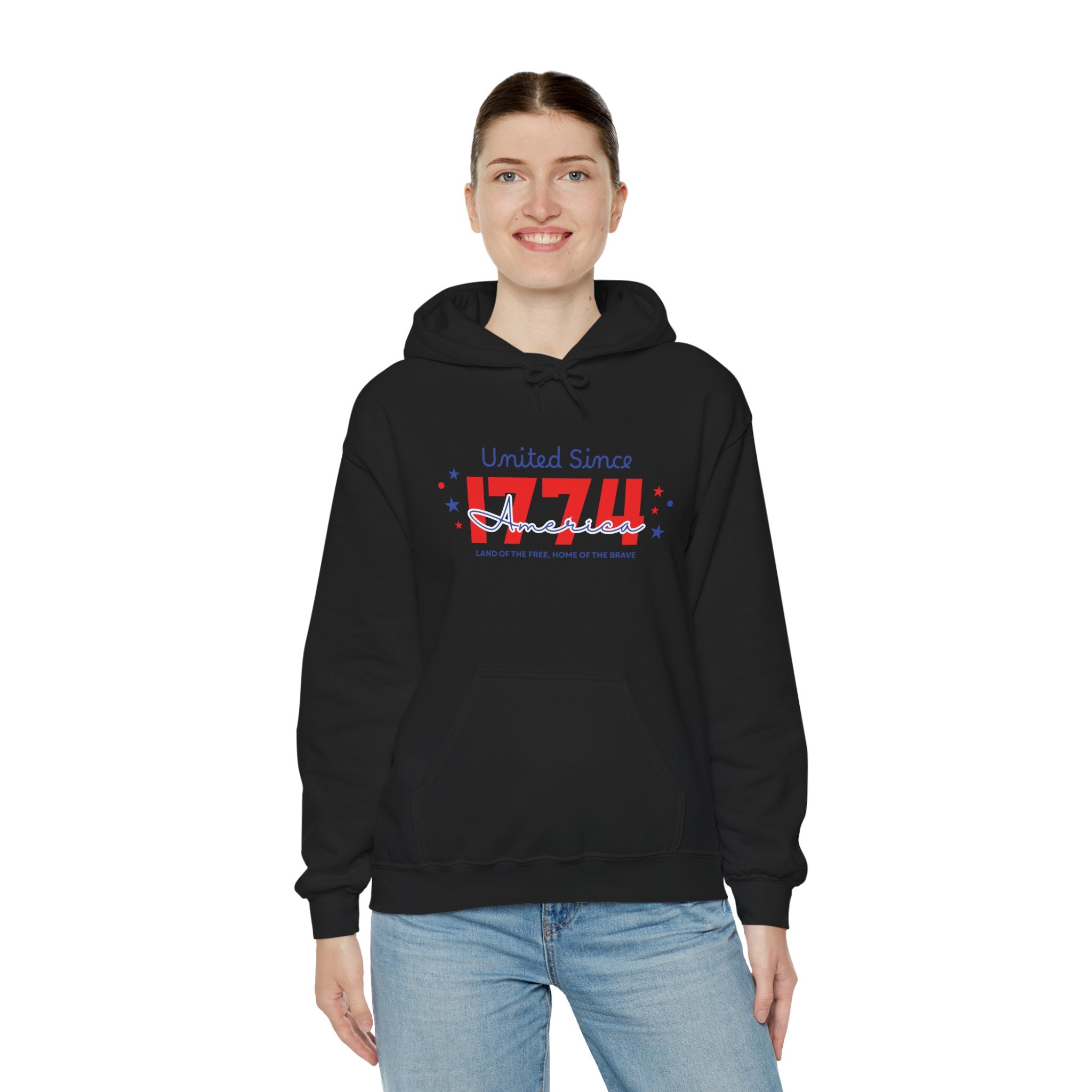 Patriotic Hooded Sweatshirt - United Since 1774, Unisex Pullover, 4th of July Gift, Cozy Fall Apparel, Red White Blue Hoodie