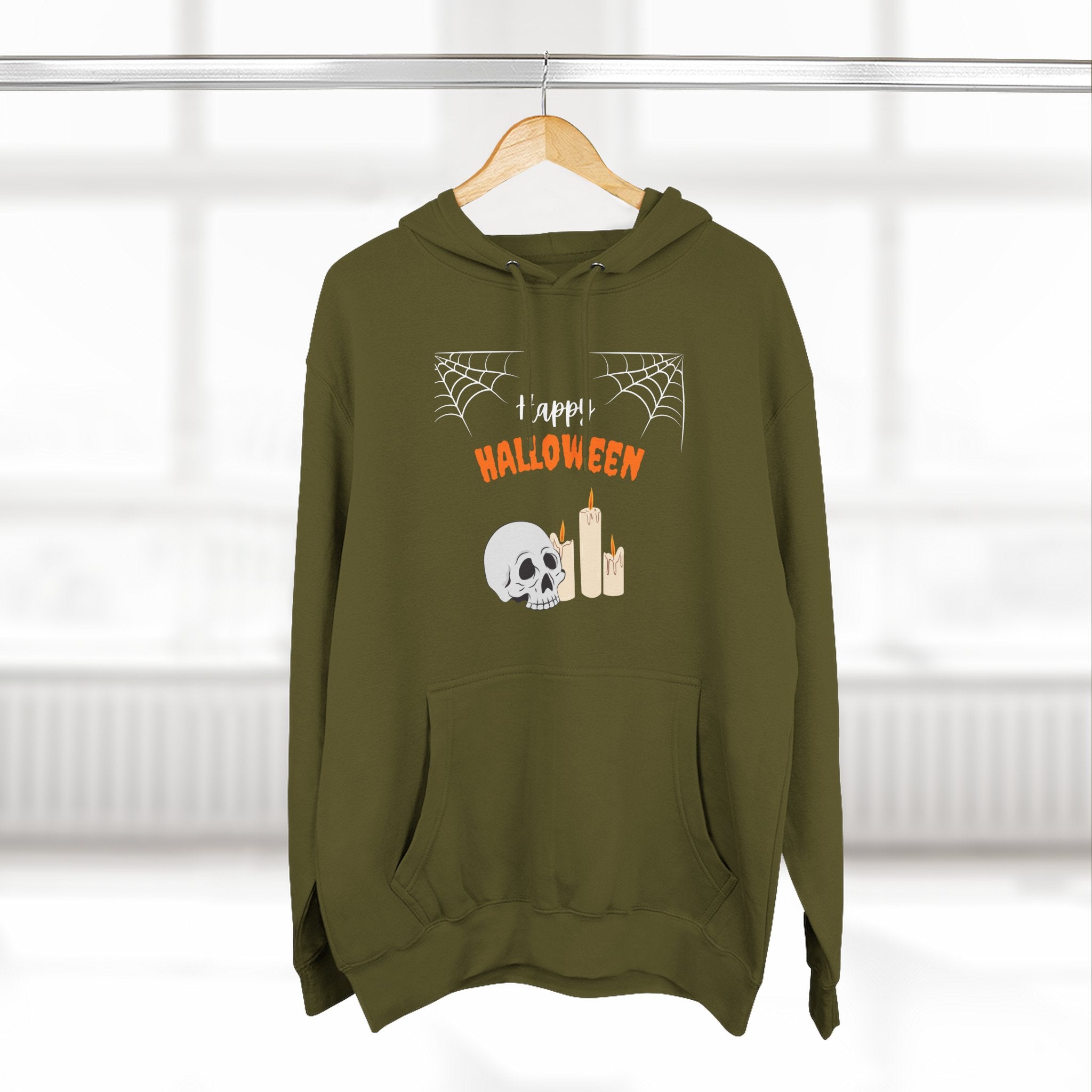 Halloween Three-Panel Fleece Hoodie | Cozy Fall Apparel, Spooky Season Gift, Casual Sweatshirt, Pumpkin Design, Halloween Costume