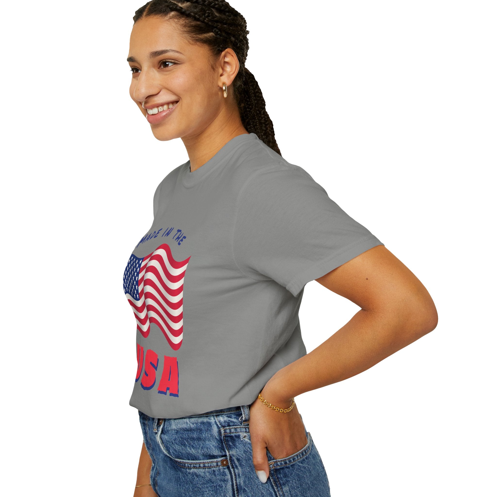 Patriotic T-Shirt for Celebrations, Made in the USA Tee, Unisex Garment-Dyed Shirt, July 4th Apparel, Red White Blue Tee
