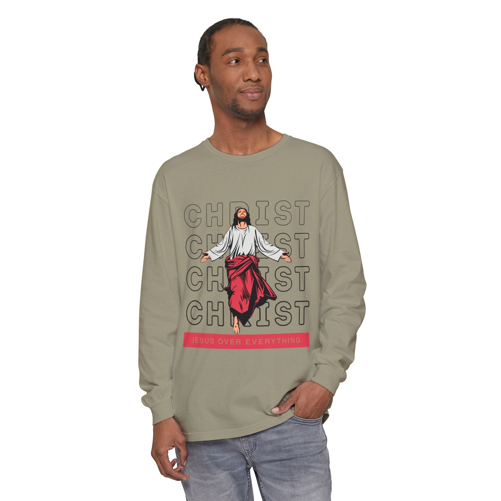 Unisex Long Sleeve T-Shirt - Jesus Over Everything, Christian Apparel, Faith-Based Gift, Spiritual Wear, Gospel Fashion
