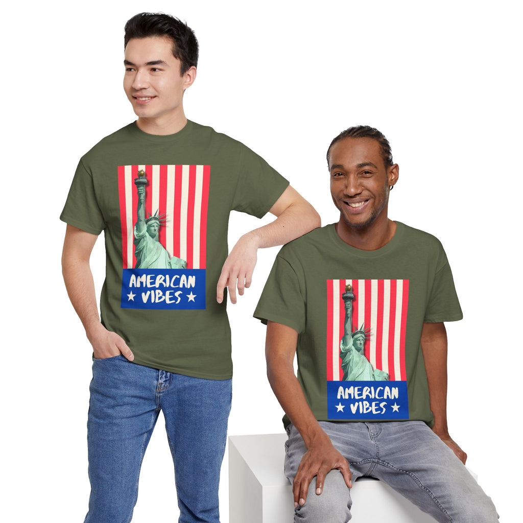 American Vibes Unisex Heavy Cotton Tee, Patriotic Shirt, Gift for Veterans, Independence Day Apparel, Summer Casual Wear