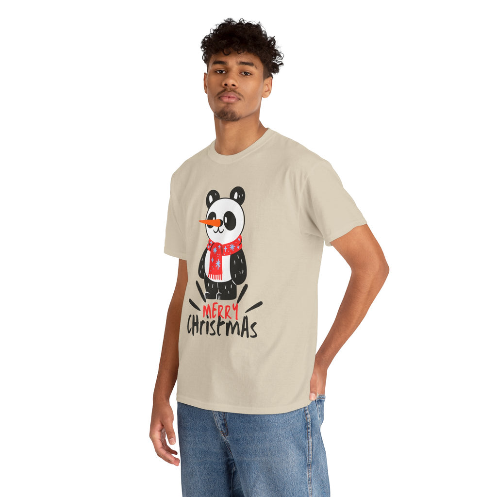 Cute Merry Christmas Panda Tee for Holiday Cheer, Unisex Cotton T-Shirt, Fun Gift for Him & Her, Christmas Apparel, Winter Gathering