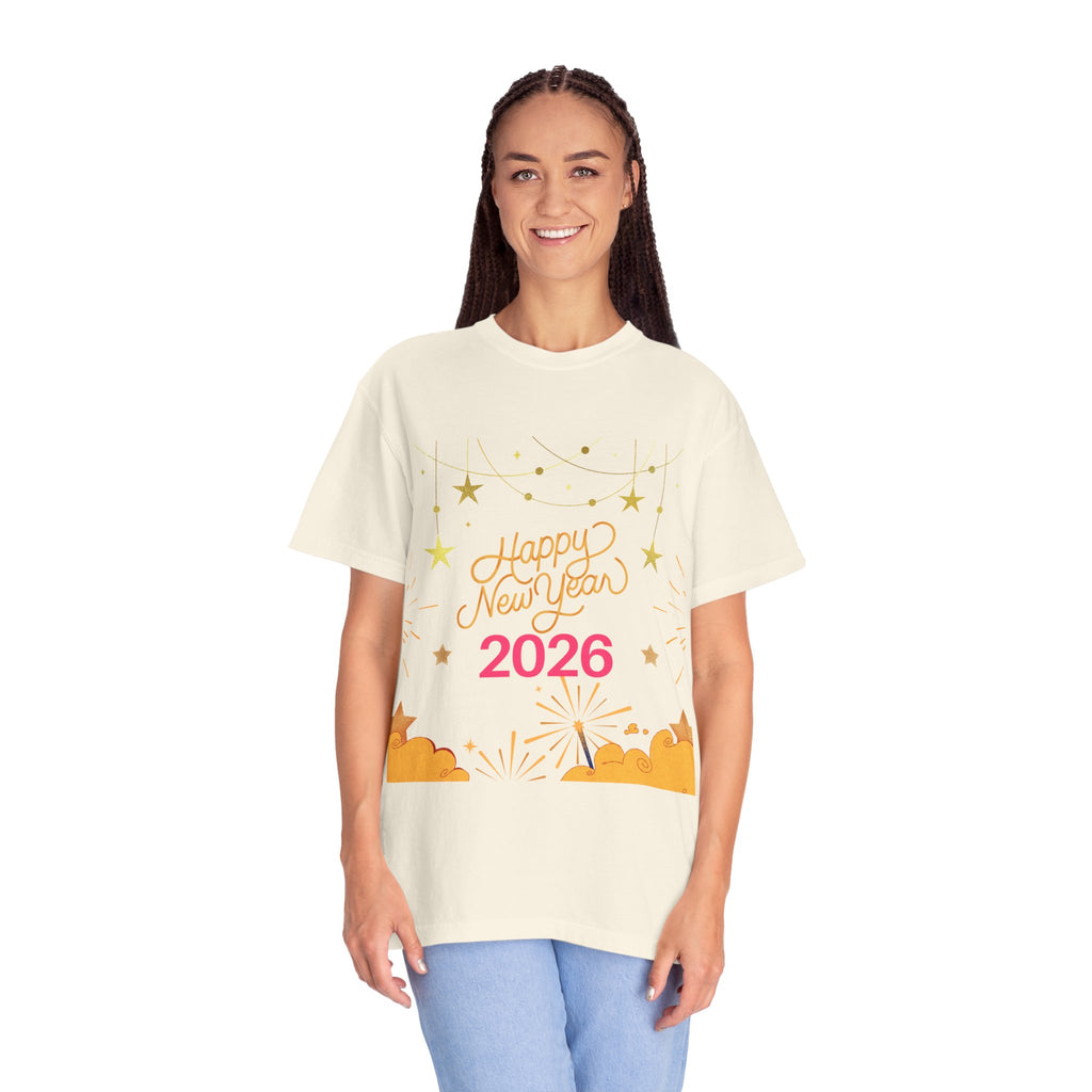 New Year Celebration T-Shirt | Unisex Garment-Dyed Tee with Happy New Year 2026 Design, Festive Apparel, Holiday Gift, Party Wear