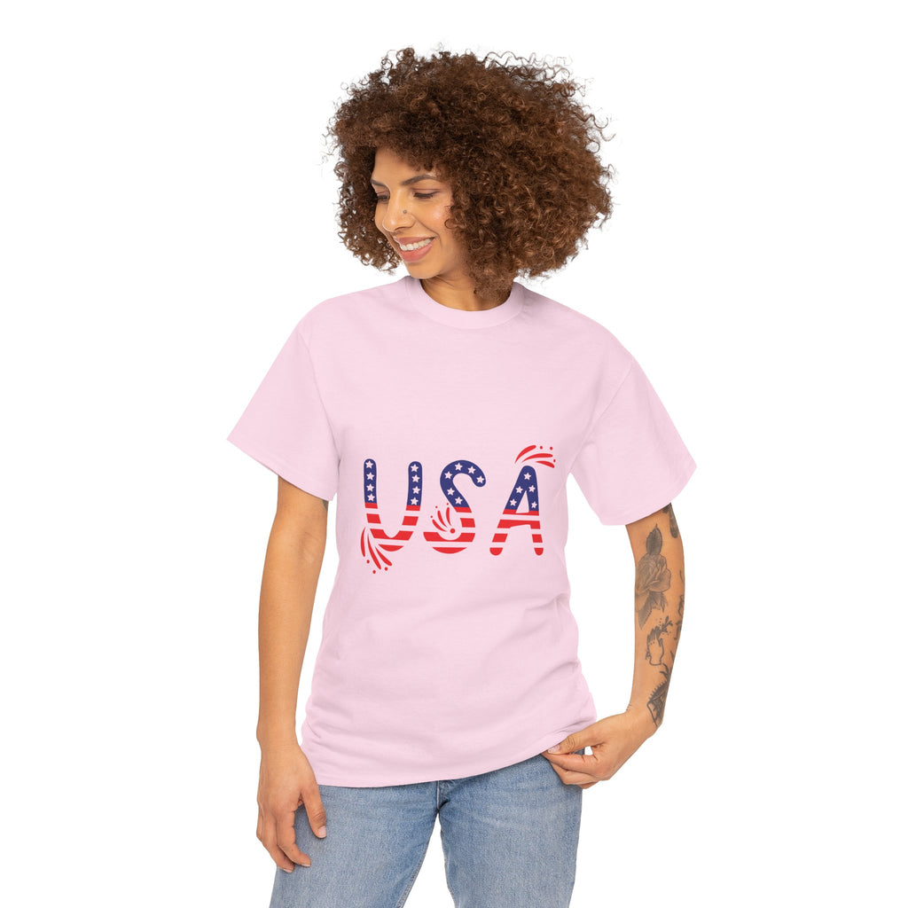 Patriotic USA Tee - Unisex Heavy Cotton T-Shirt for Independence Day, Barbecues, Festivals, Casual Wear, Gift