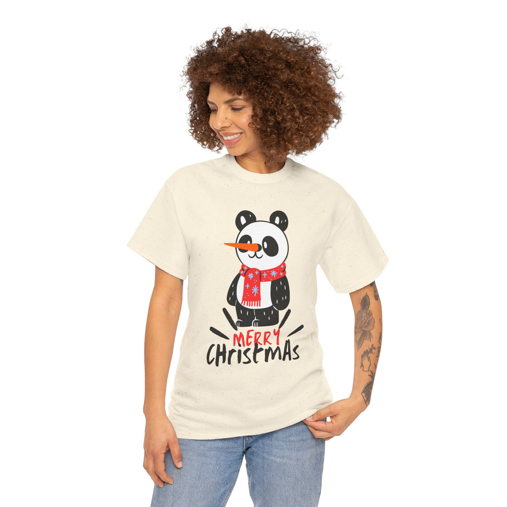 Cute Merry Christmas Panda Tee for Holiday Cheer, Unisex Cotton T-Shirt, Fun Gift for Him & Her, Christmas Apparel, Winter Gathering
