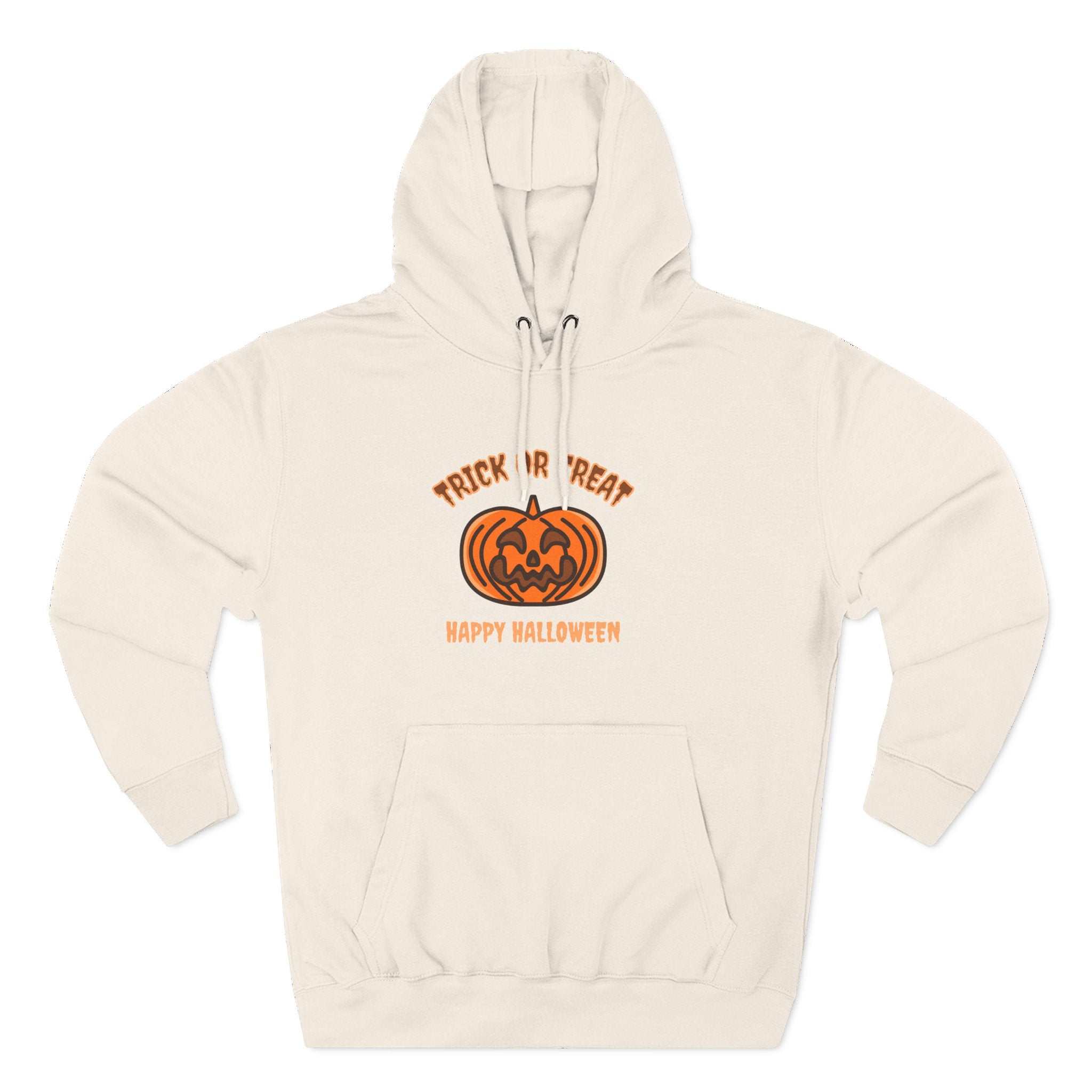 Halloween Trick or Treat Fleece Hoodie, Cozy Pullover for Fall Celebrations, Perfect Halloween Gift, Seasonal Wear, Pumpkin Design