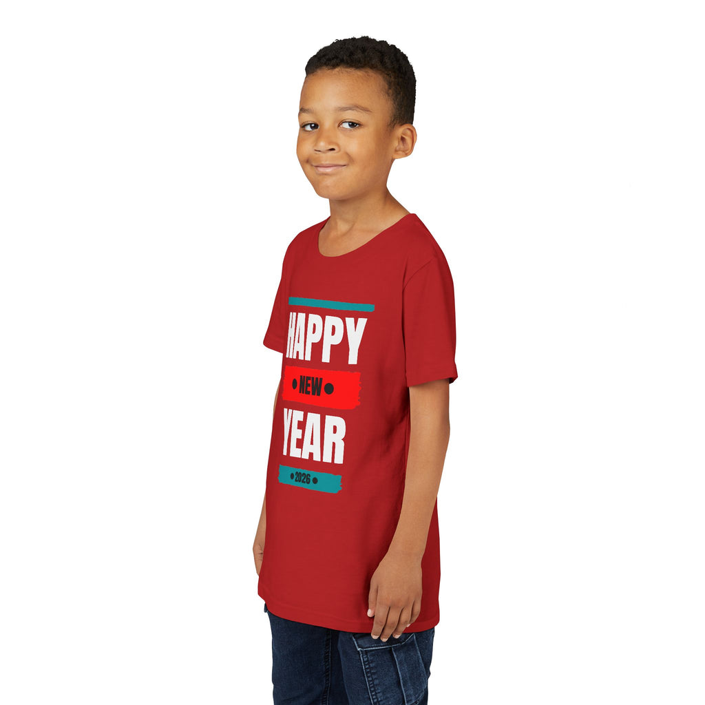 Happy New Year Youth Tee, Short Sleeve Shirt for Kids, Holiday T-Shirt, Party Apparel, Festive Clothing, New Year Celebration Gear