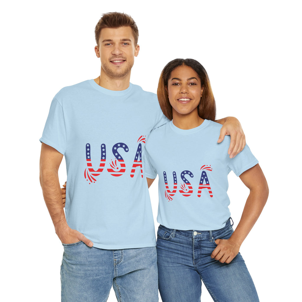 Patriotic USA Tee - Unisex Heavy Cotton T-Shirt for Independence Day, Barbecues, Festivals, Casual Wear, Gift