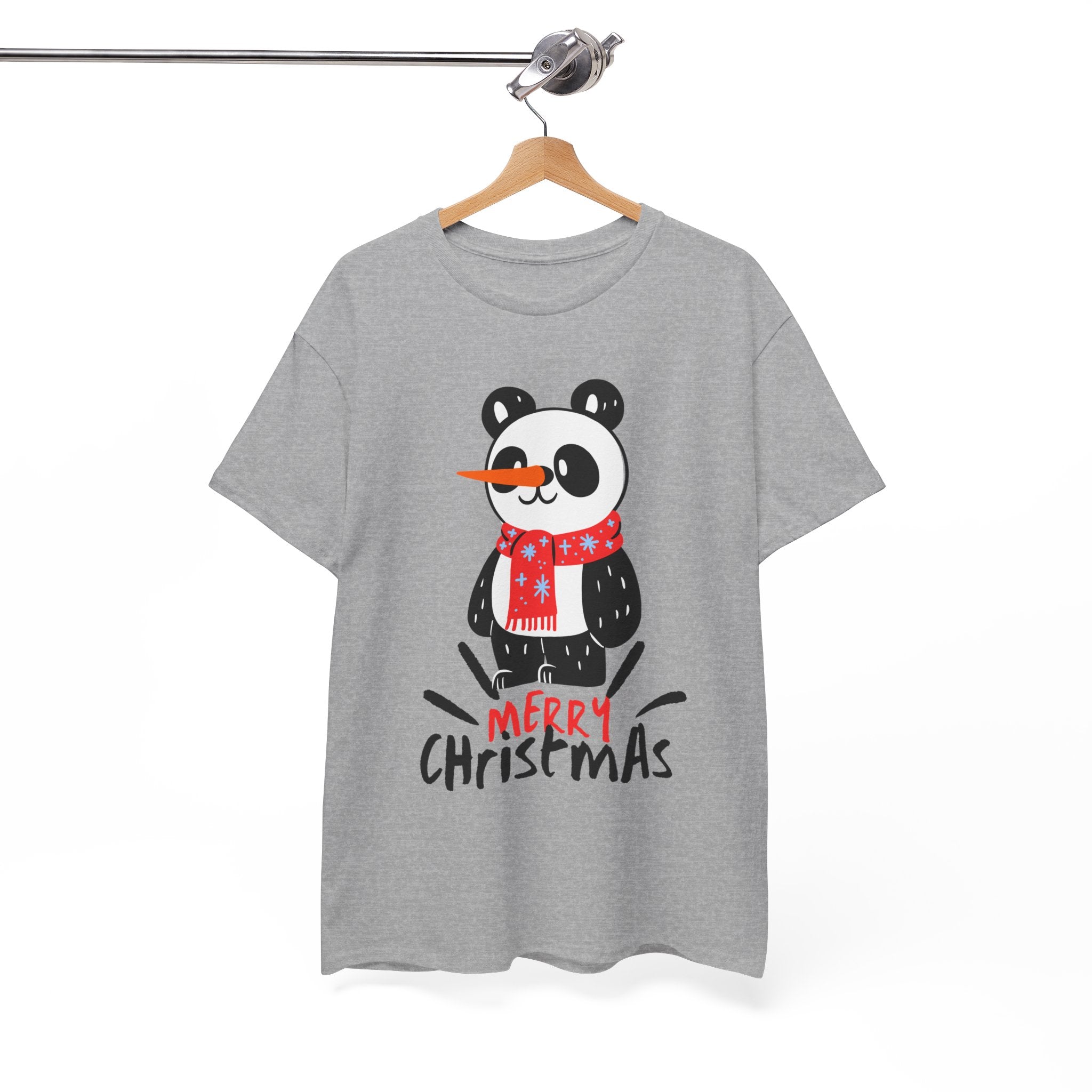 Cute Merry Christmas Panda Tee for Holiday Cheer, Unisex Cotton T-Shirt, Fun Gift for Him & Her, Christmas Apparel, Winter Gathering