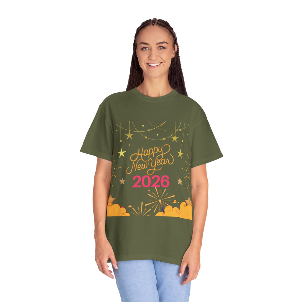 New Year Celebration T-Shirt | Unisex Garment-Dyed Tee with Happy New Year 2026 Design, Festive Apparel, Holiday Gift, Party Wear