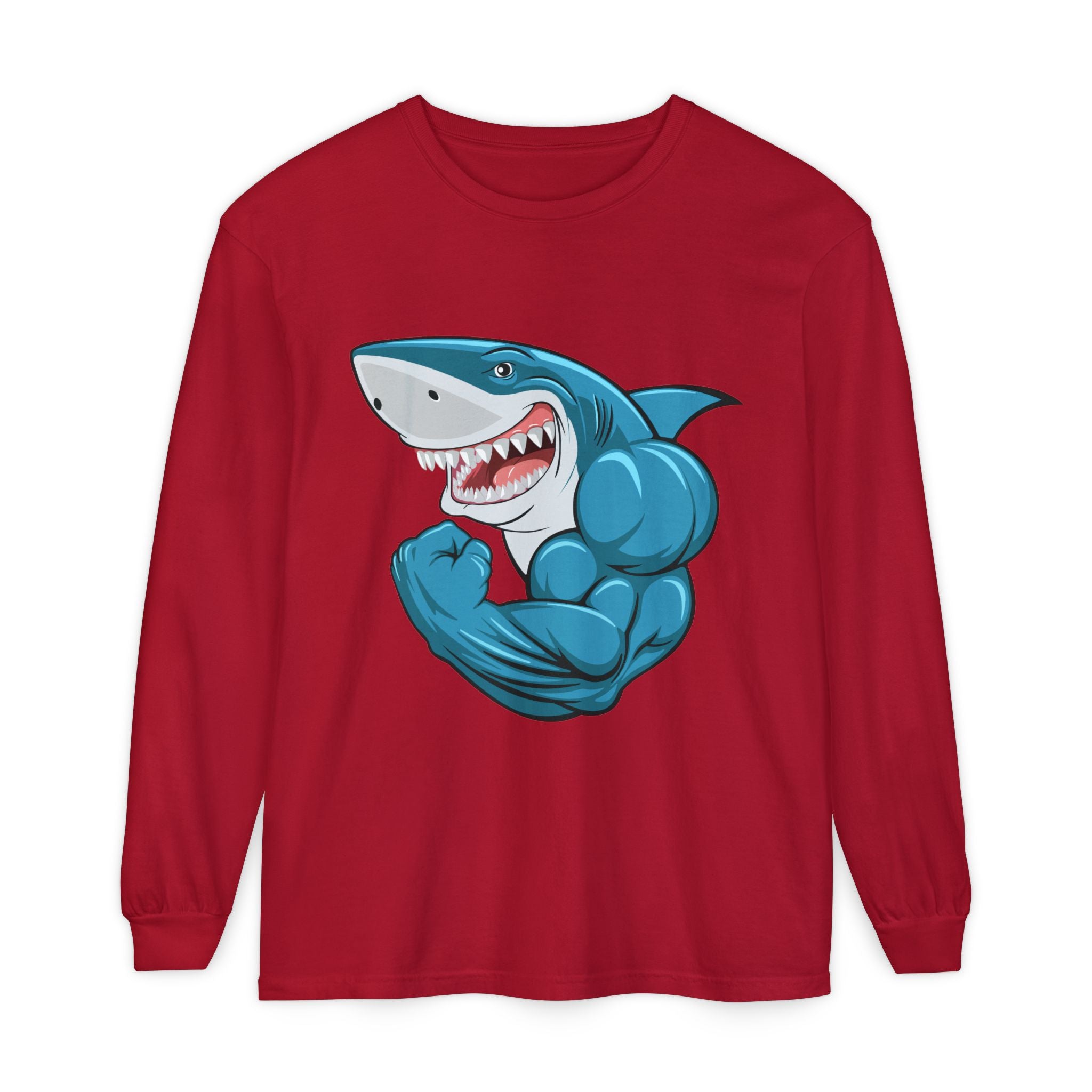 Muscle Shark Long Sleeve T-Shirt, Funny Shark Tee, Gym Humor Shirt, Gift for Ocean Lovers, Unique Workout Apparel