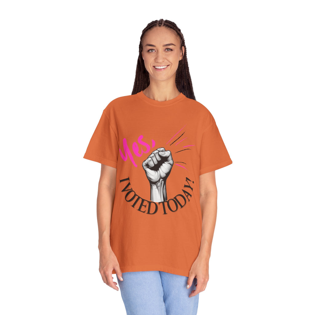 Empowering Voting T-shirt, Yes I Voted Today Tee, Unisex Garment-Dyed Shirt, Election Day Apparel, Civic Engagement Top