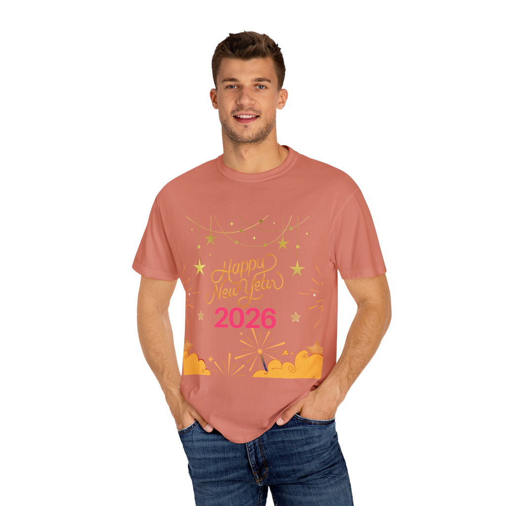 New Year Celebration T-Shirt | Unisex Garment-Dyed Tee with Happy New Year 2026 Design, Festive Apparel, Holiday Gift, Party Wear