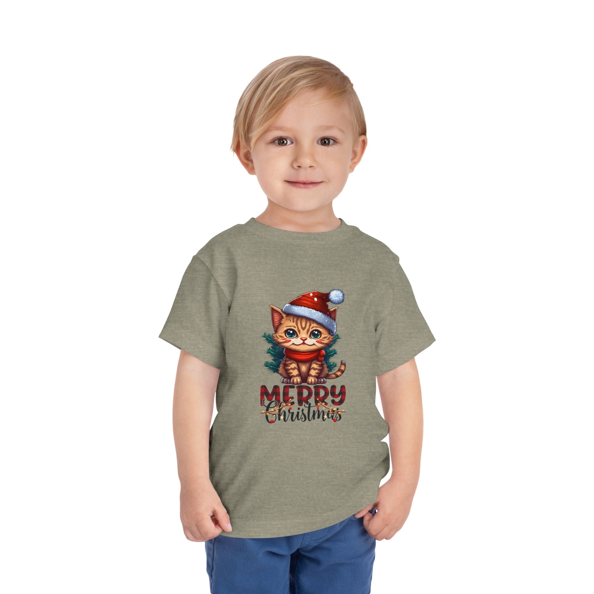 Cute Christmas Cat Tee for Toddlers, Holiday Shirt, Gift for Kids, Merry Christmas Tee, Fun Winter Wear, Festive Toddler Outfit