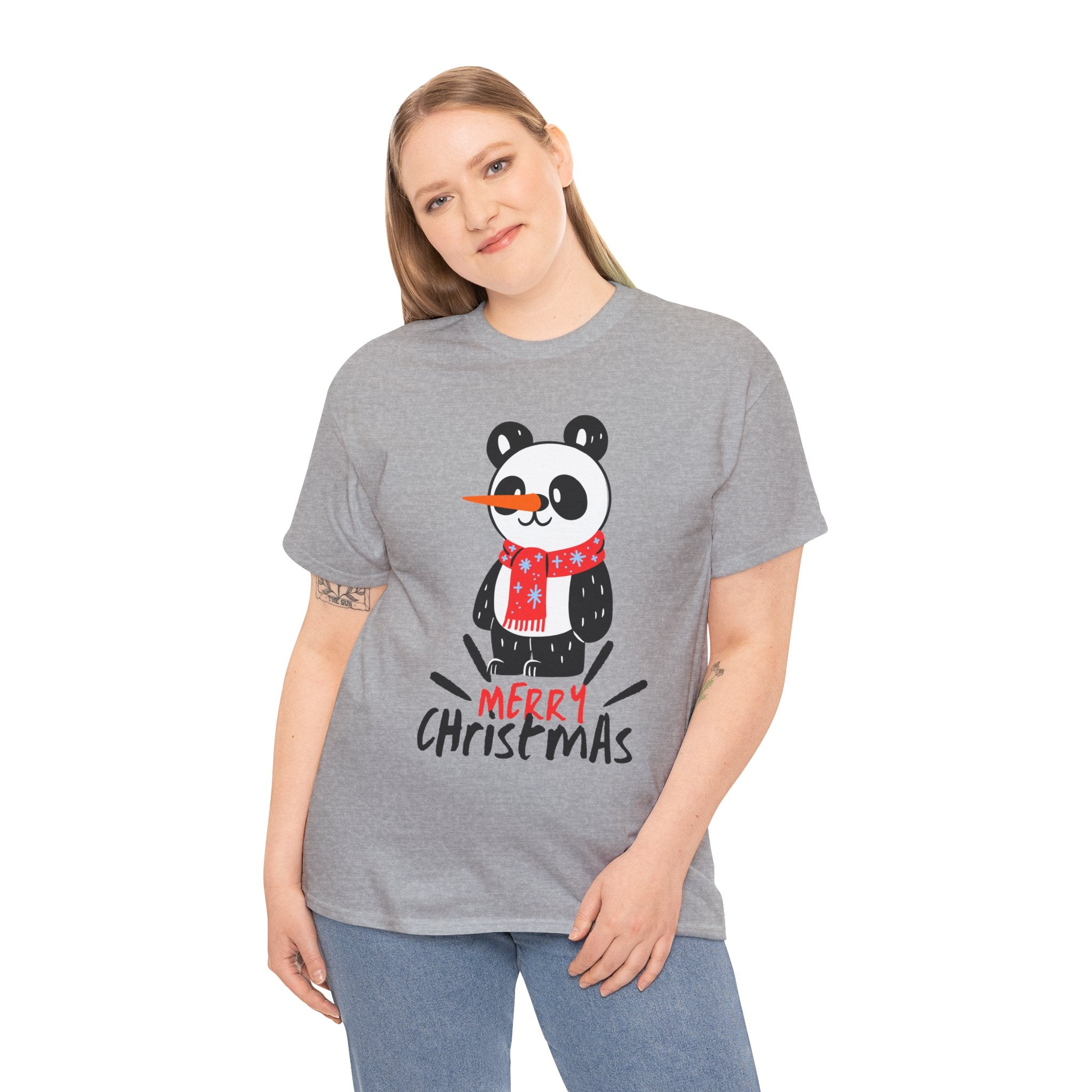 Cute Merry Christmas Panda Tee for Holiday Cheer, Unisex Cotton T-Shirt, Fun Gift for Him & Her, Christmas Apparel, Winter Gathering