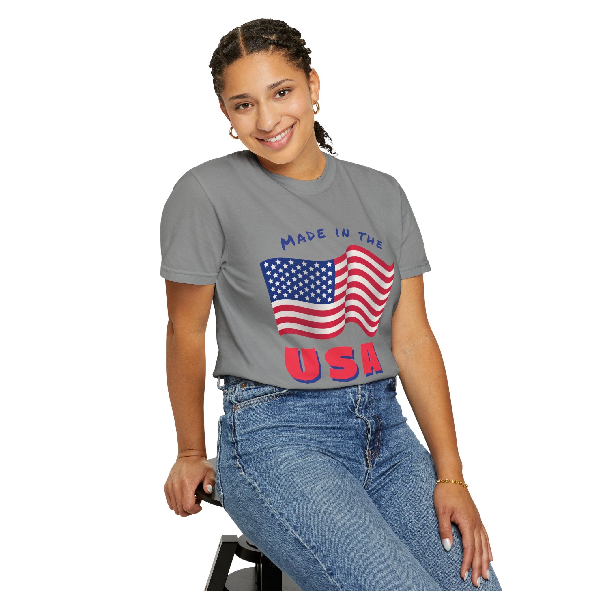 Patriotic T-Shirt for Celebrations, Made in the USA Tee, Unisex Garment-Dyed Shirt, July 4th Apparel, Red White Blue Tee