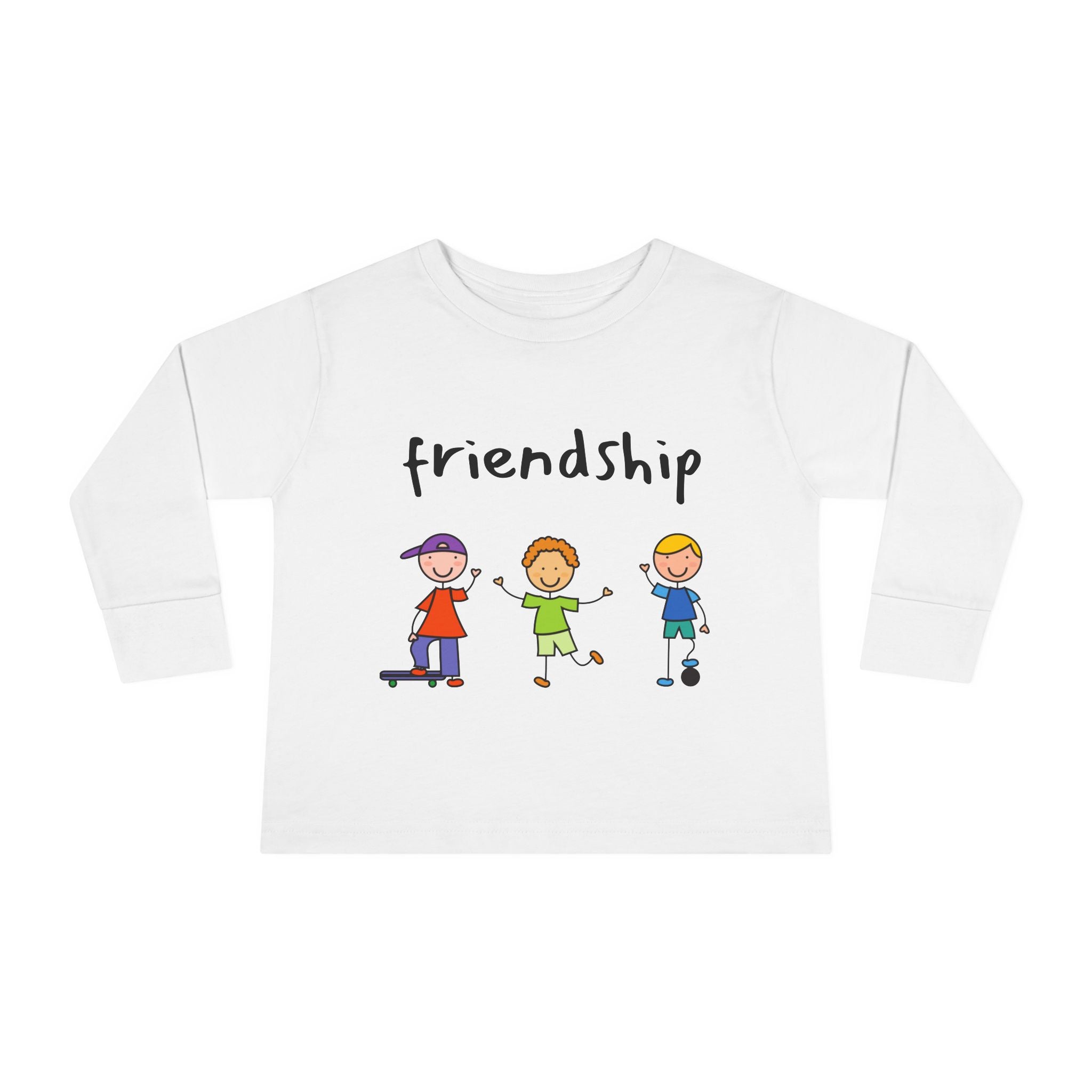 Toddler Long Sleeve Tee - Cute Cartoon Friendship Shirt for Kids, Perfect Birthday Gift, Playtime Comfort, Toddler Apparel